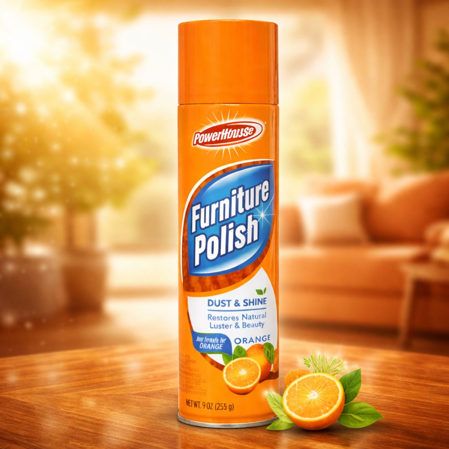 9oz Furniture Polish Spray: Dust Shine Restores Wood Luster Orange Scent Home Care lifestyle use image