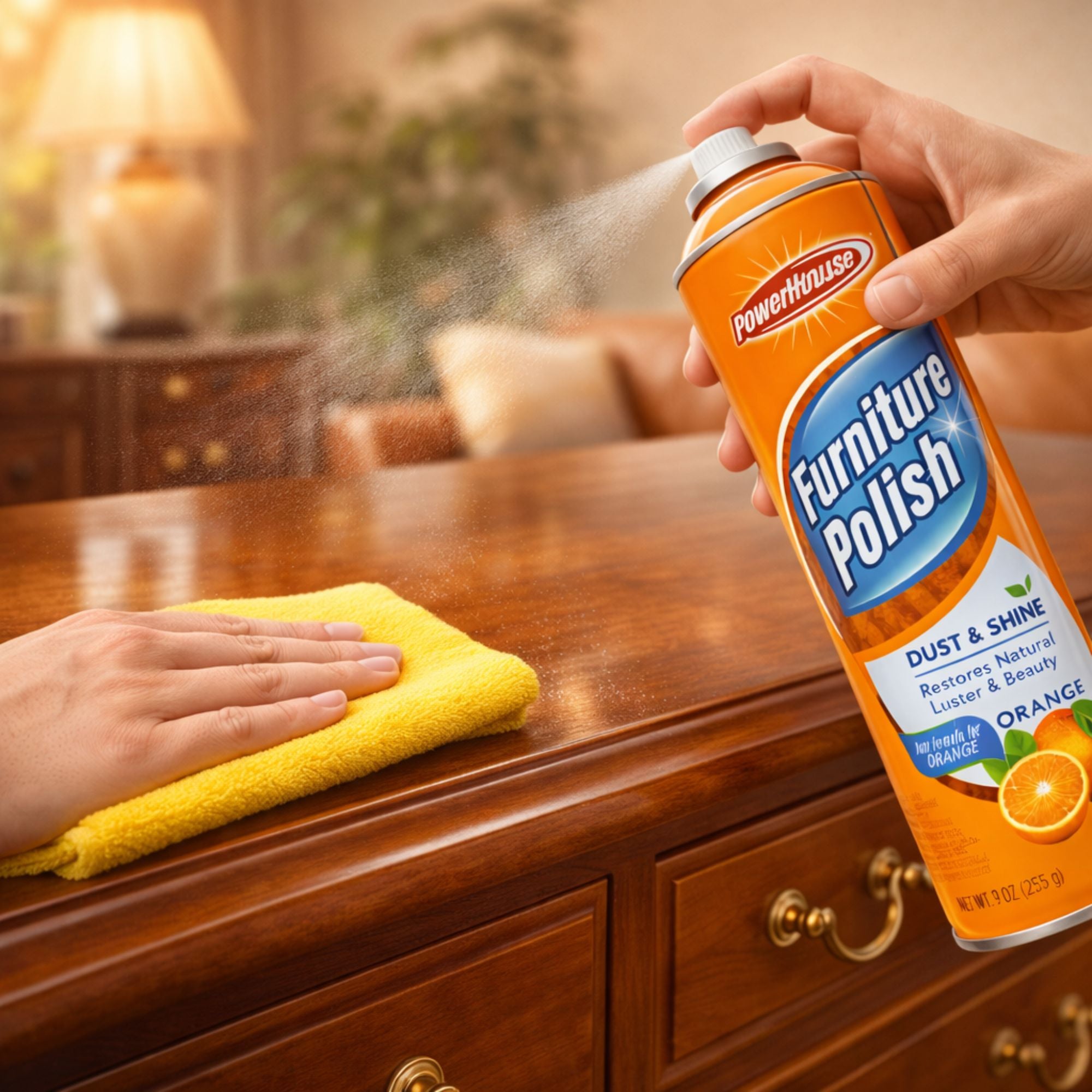 9oz Furniture Polish Spray: Dust Shine Restores Wood Luster Orange Scent Home Care size and feature image