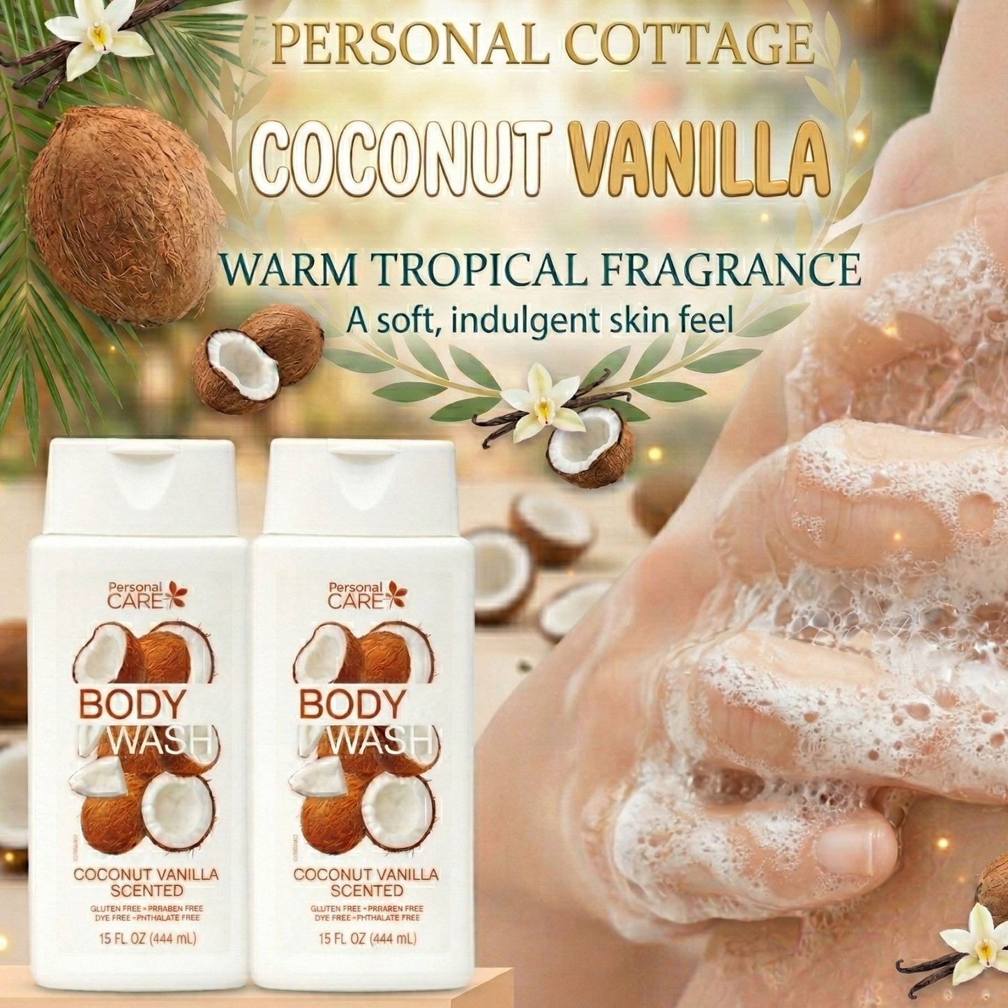 15 fl oz Personal Care Coconut Vanilla Body Wash Bath Essential size and feature image