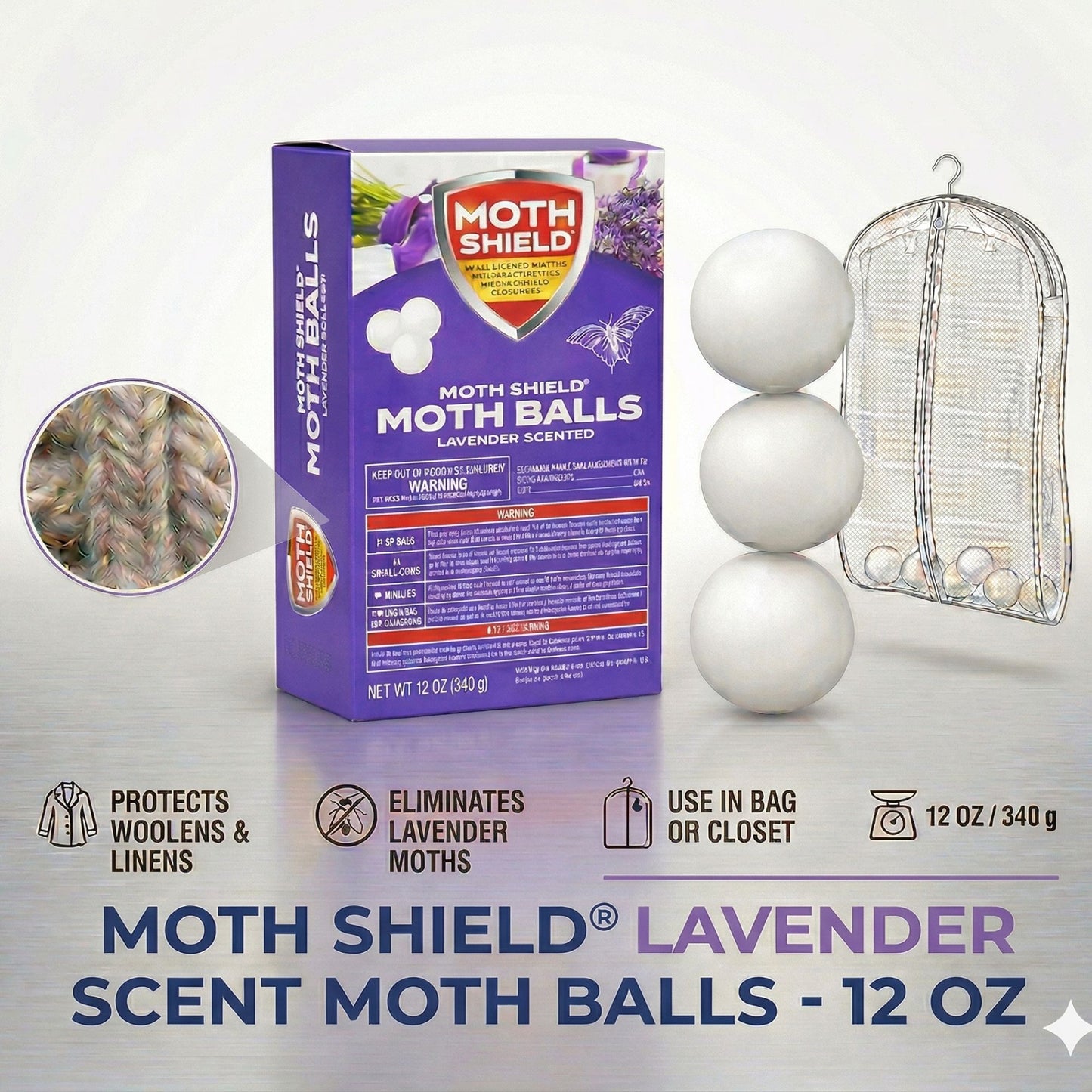 12 oz Moth Shield Moth Balls Lavender Scented Insect Killer Home Care size and feature image