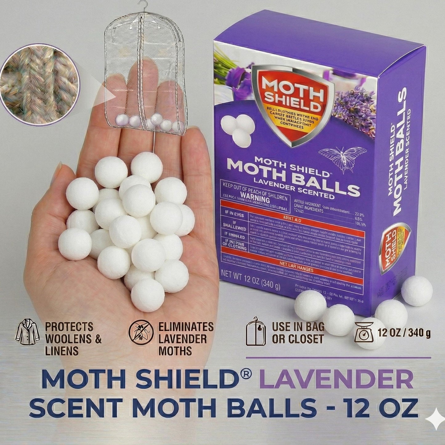 12 oz Moth Shield Moth Balls Lavender Scented Insect Killer Home Care lifestyle use image