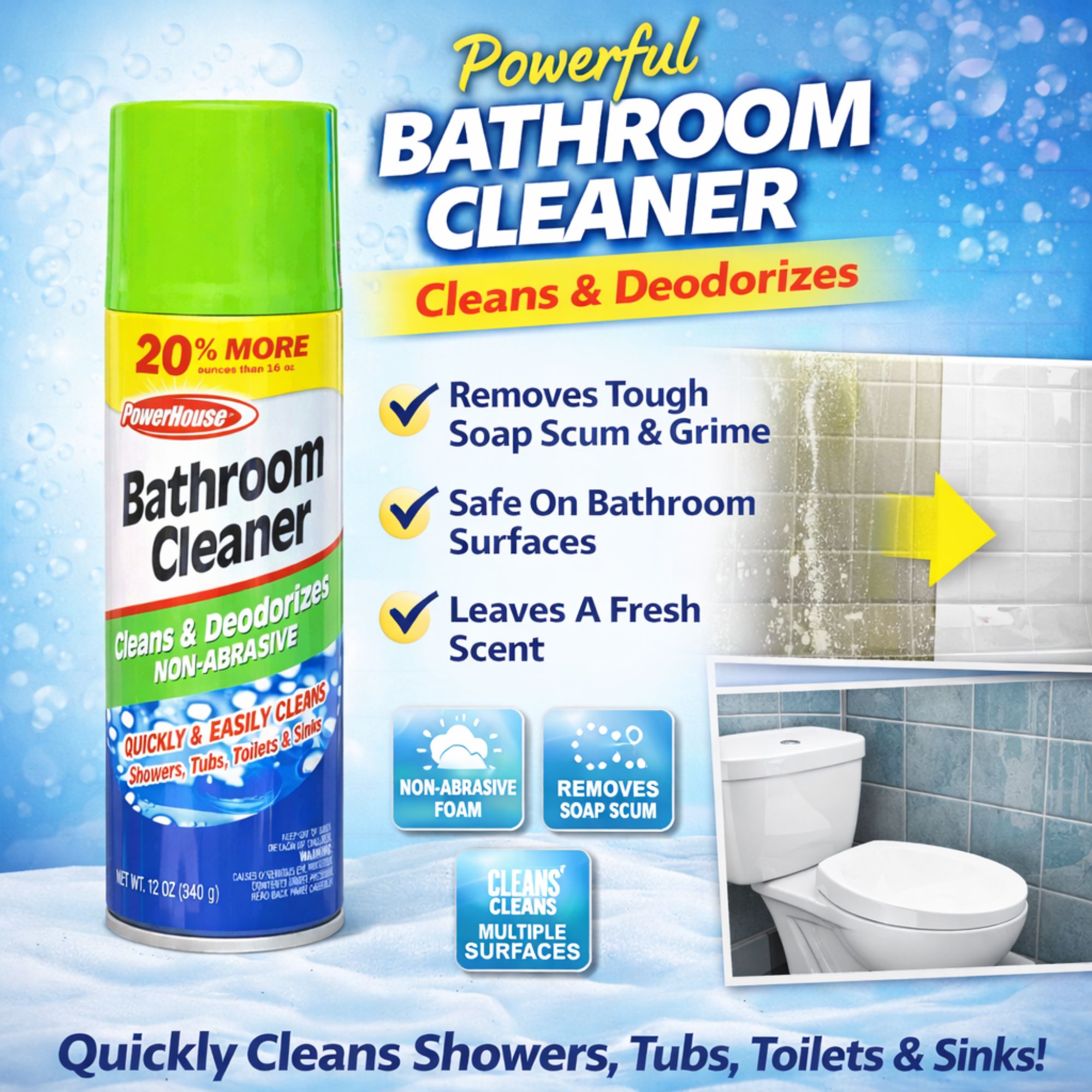 12oz Bathroom Cleaner Spray: Non Abrasive Cleans Deodorizes PowerHouse product detail image