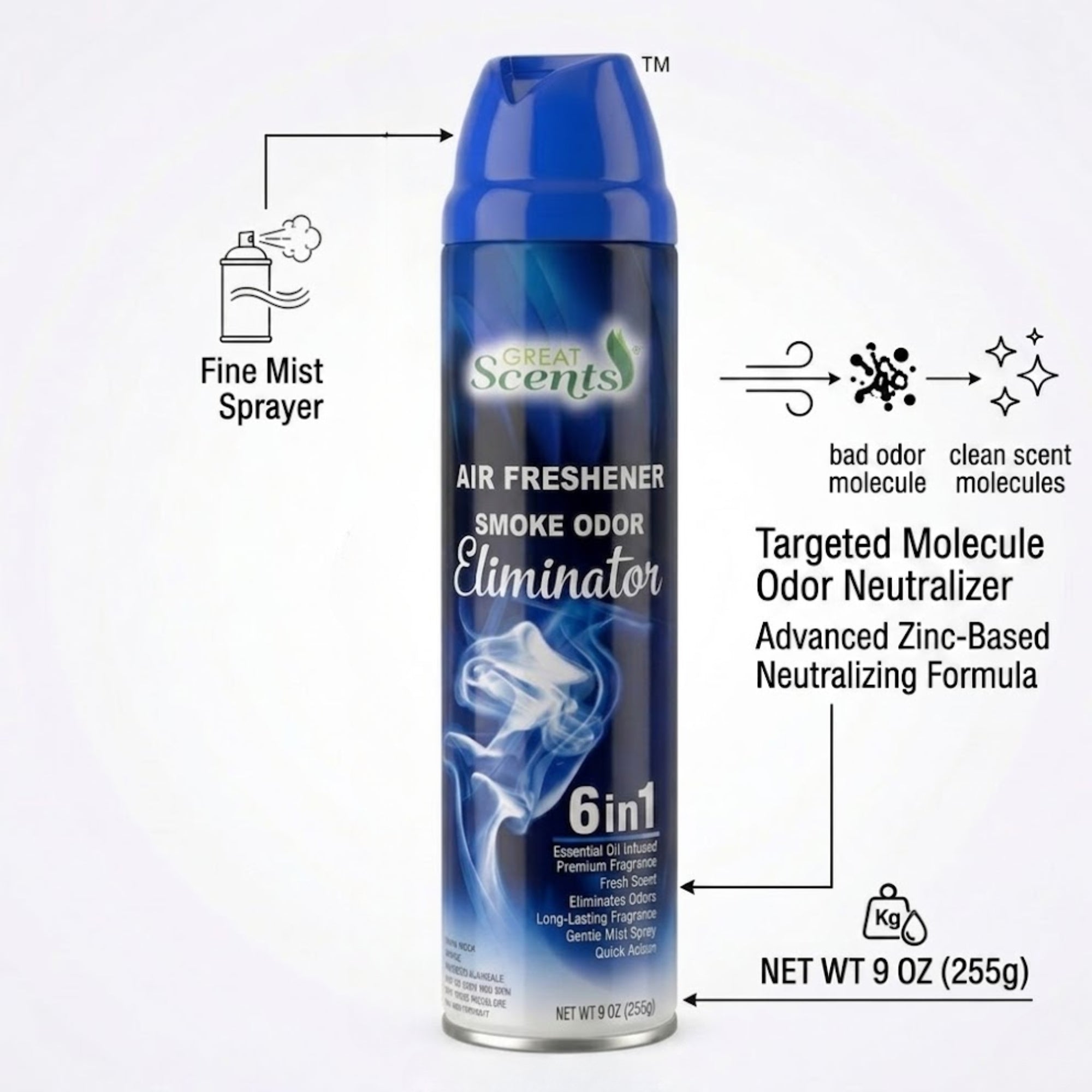 9 oz Great Scents Smoke Odor Eliminator Air Freshener Spray Air Freshioner product detail image