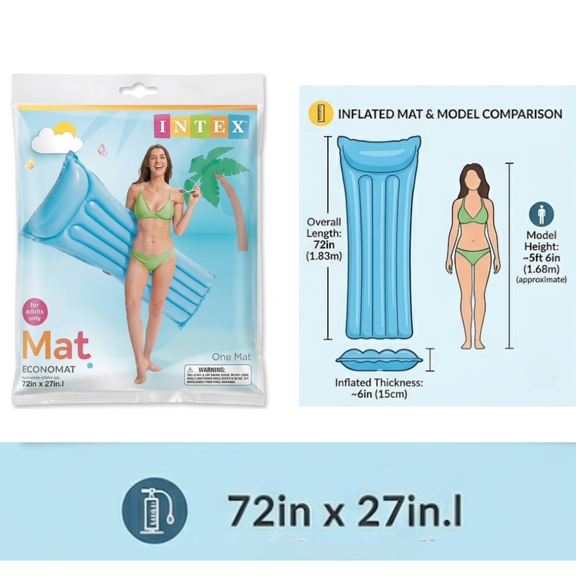 72"x27" Intex Economat Adult Inflatable Pool Float Sleeping Mat Toys,Beach product detail image