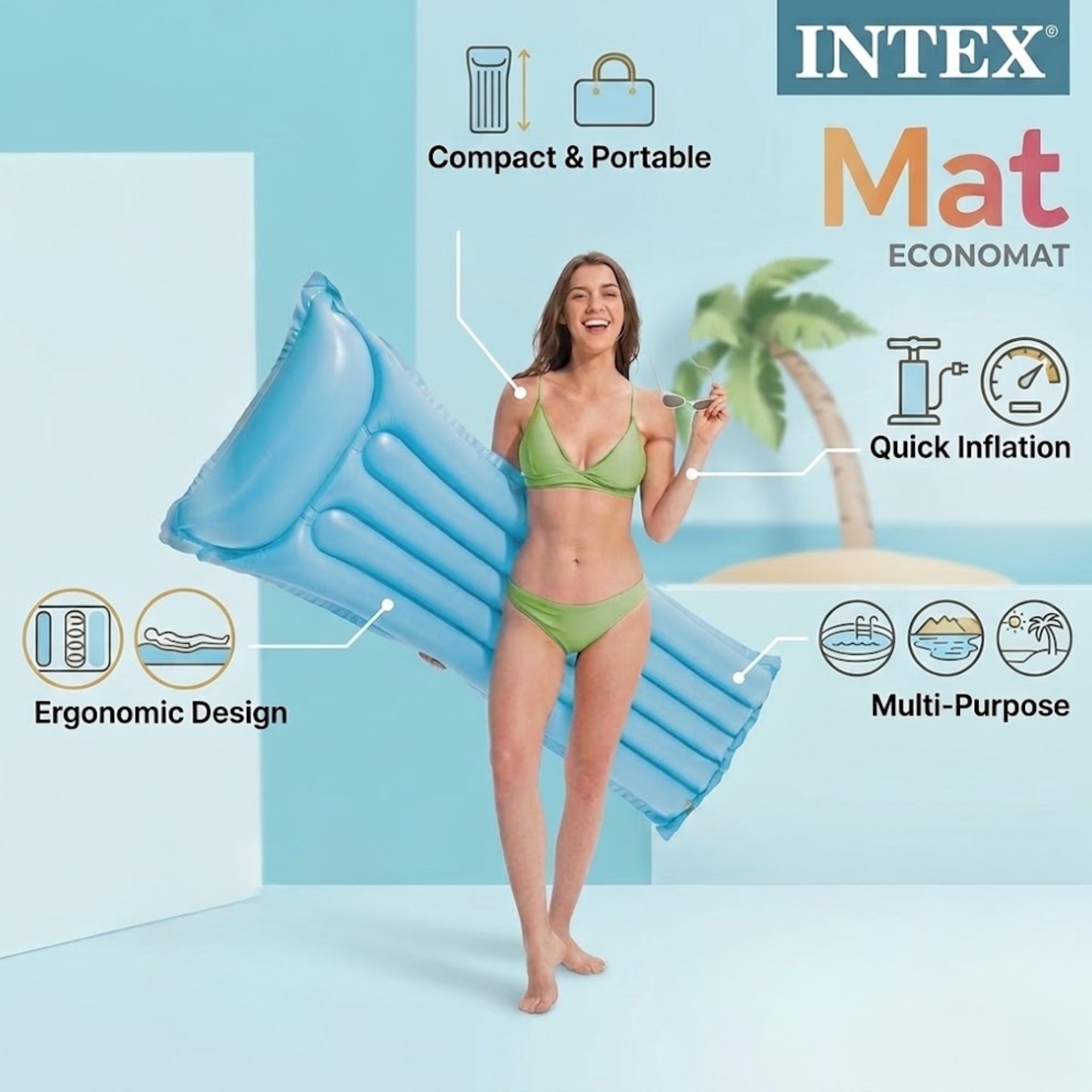 72"x27" Intex Economat Adult Inflatable Pool Float Sleeping Mat Toys,Beach size and feature image