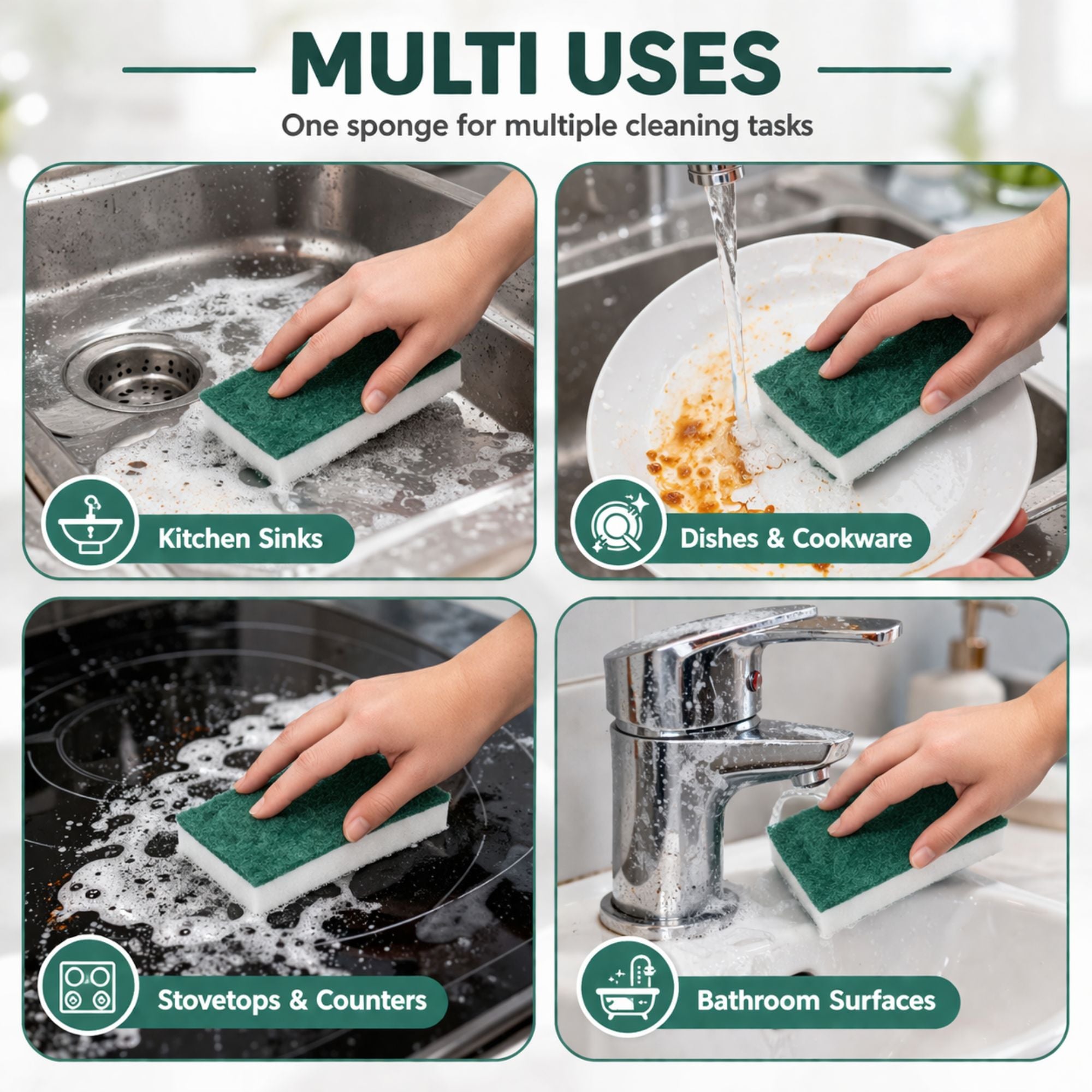 PowerHouse Super Eraser Sponge with Scour Pad 3 Pack Scrubber lifestyle use image
