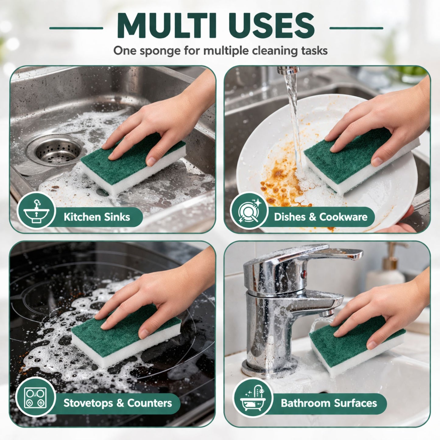 PowerHouse Super Eraser Sponge with Scour Pad 3 Pack Scrubber lifestyle use image