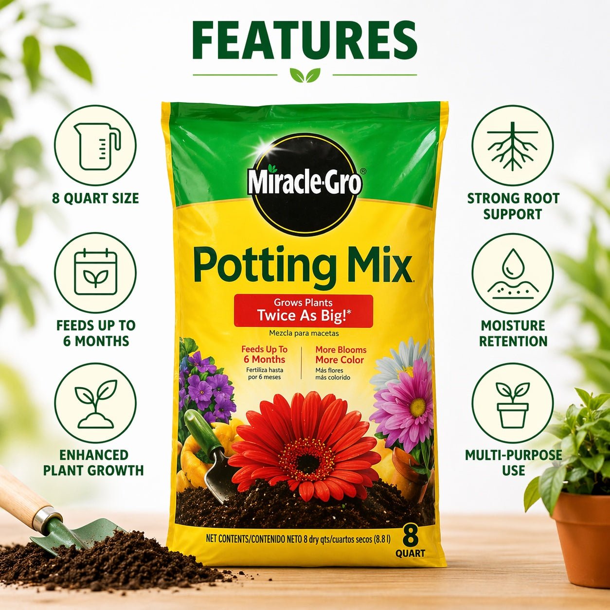 8 qt Miracle Gro Potting Mix – Plant Growth Soil Potting Soil product detail image