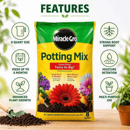 8 qt Miracle Gro Potting Mix – Plant Growth Soil Potting Soil product detail image