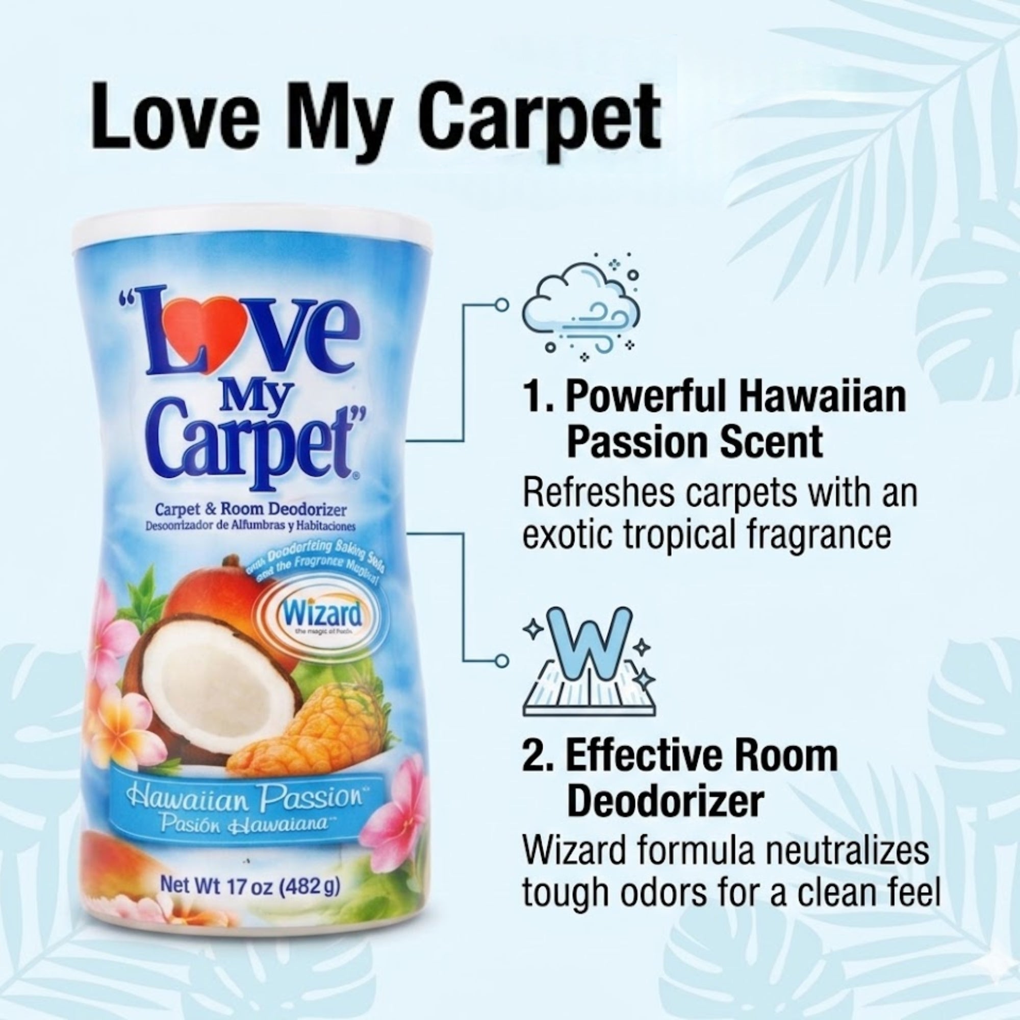 17 oz Love My Carpet Hawaiian Passion Carpet Deodorizer size and feature image
