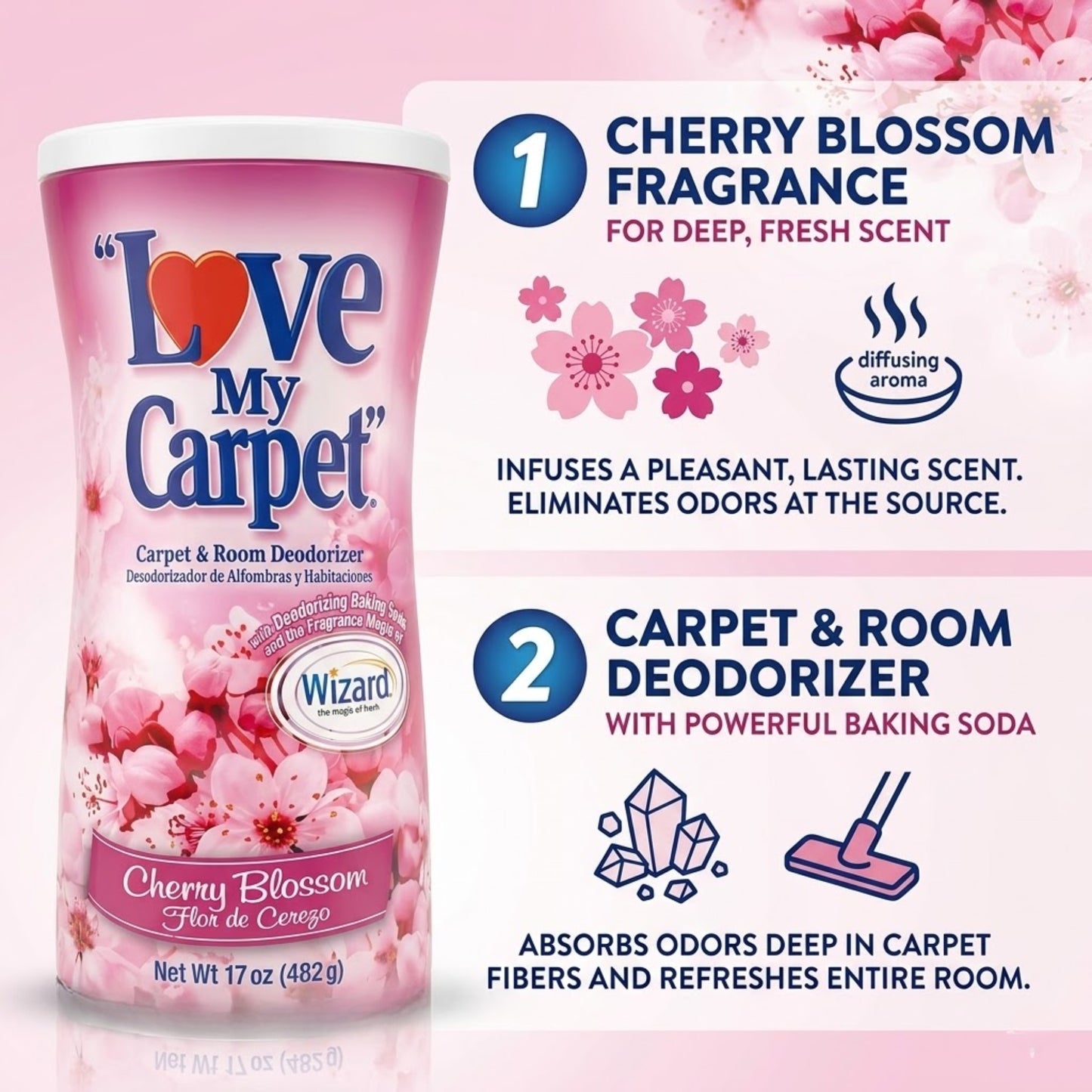 17 oz Love My Carpet Cherry Blossom Room Deodorizer size and feature image