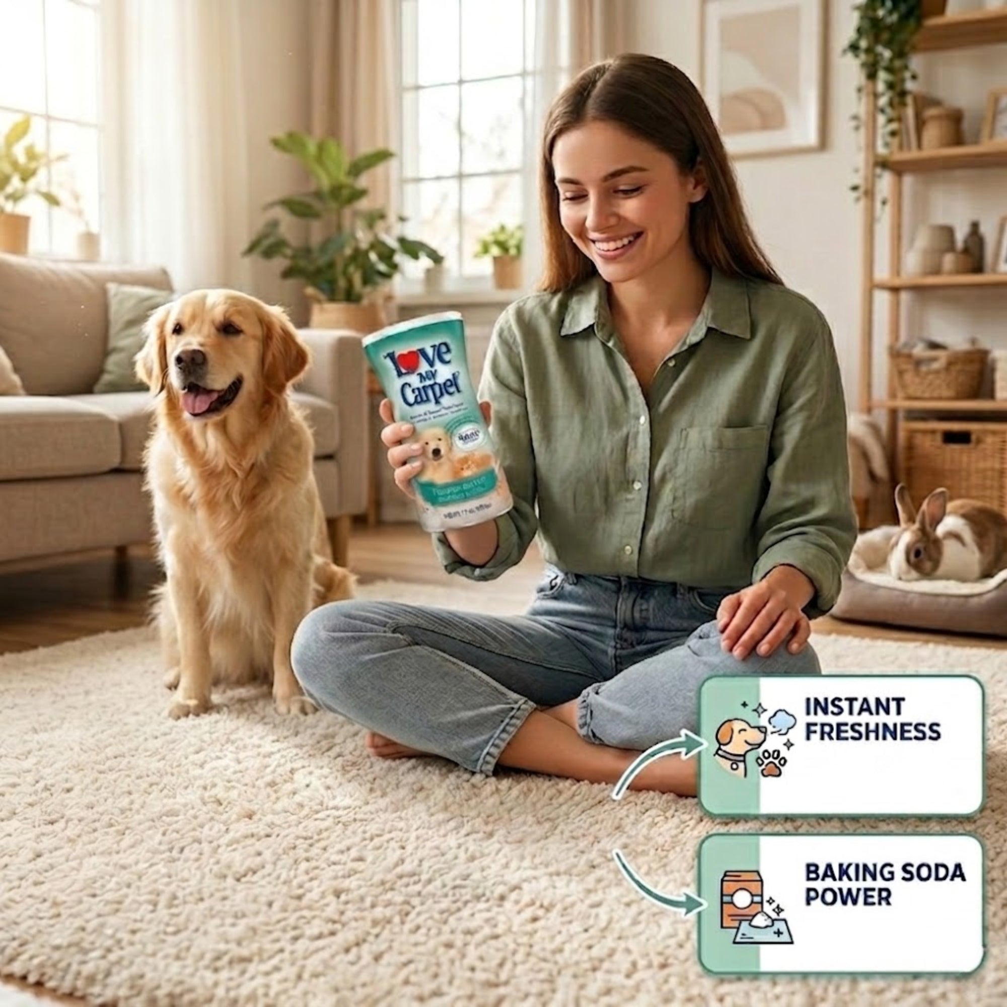 17oz Love My Carpet Pardon My Pet Powder Deodorizer lifestyle use image