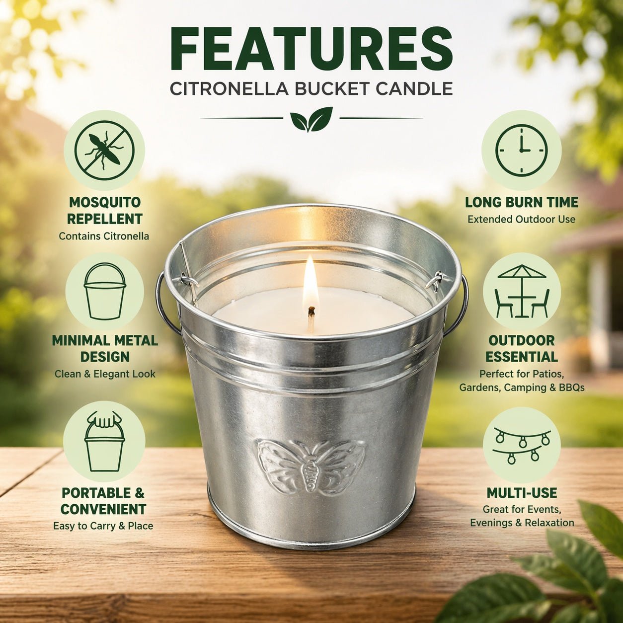 Citronella Bucket Candle – Outdoor Candles product detail image