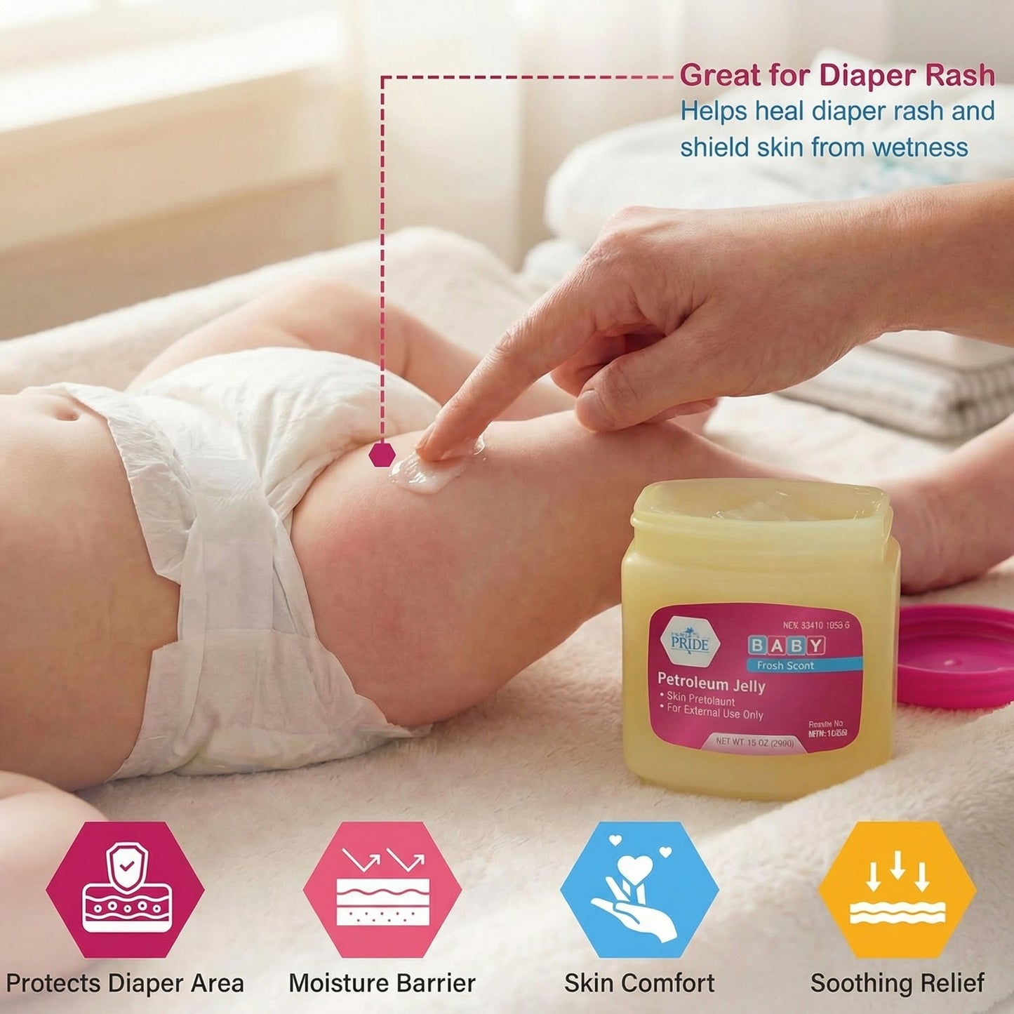 13 oz Baby Petroleum Jelly Pink – Skin Protectant Moisturizer size and feature image
