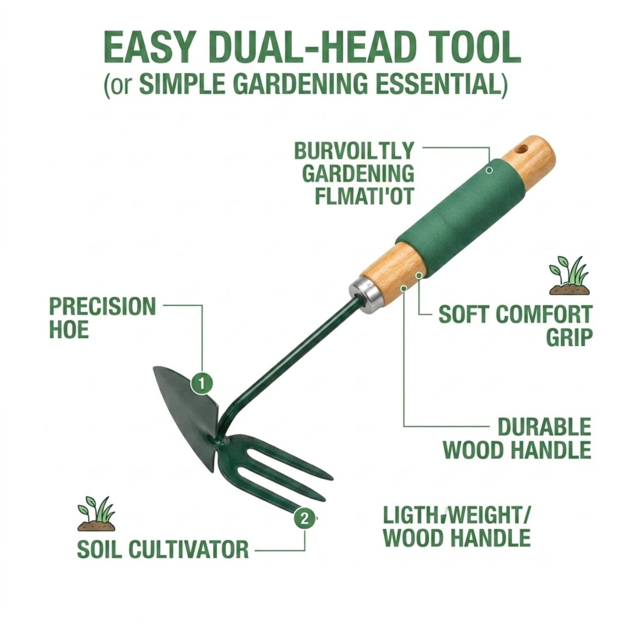 Dual Head Garden Hoe and Cultivator Hand Tool for Planting Garden tools product detail image