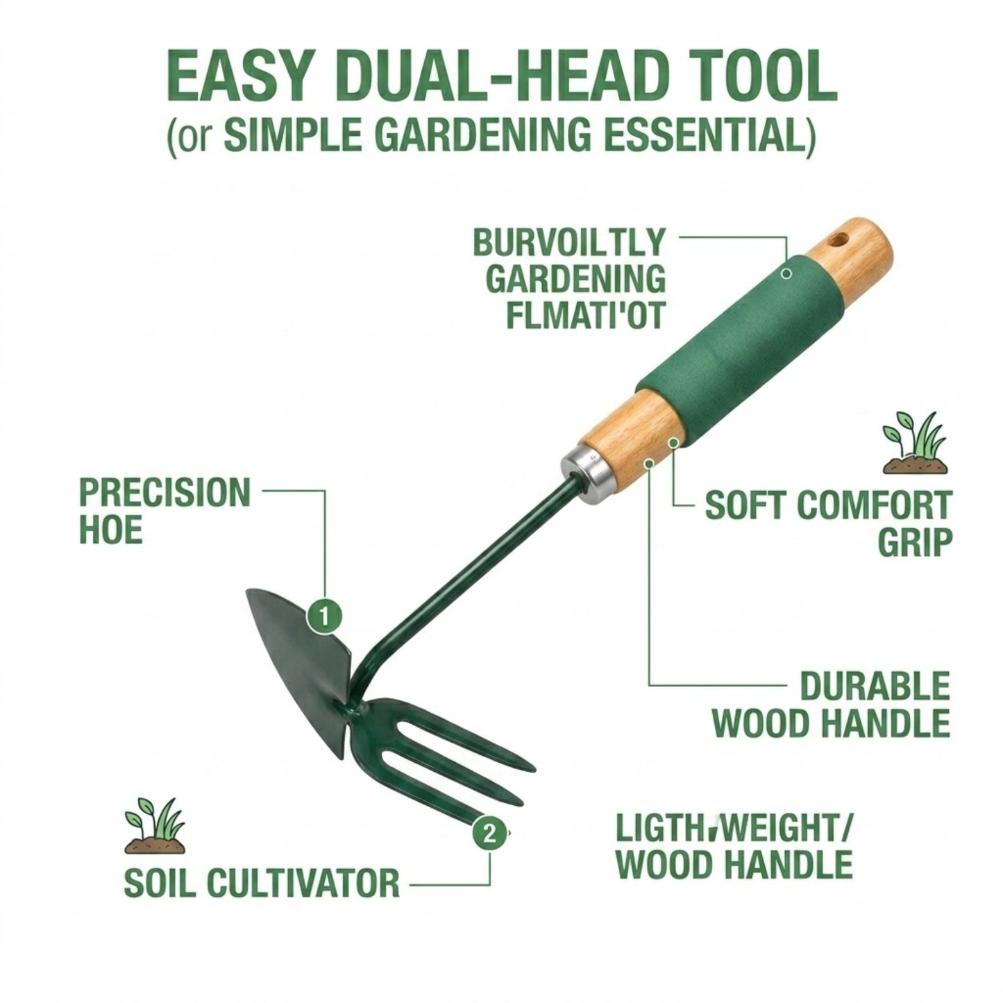 Dual Head Garden Hoe and Cultivator Hand Tool for Planting Garden tools product detail image