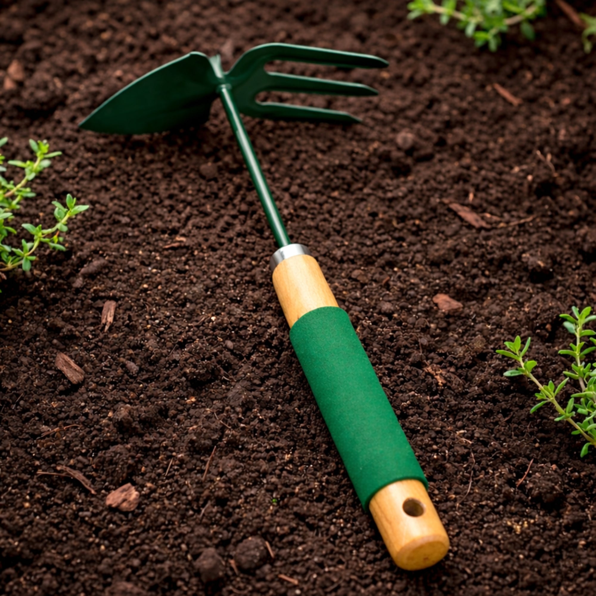 Dual Head Garden Hoe and Cultivator Hand Tool for Planting Garden tools lifestyle use image