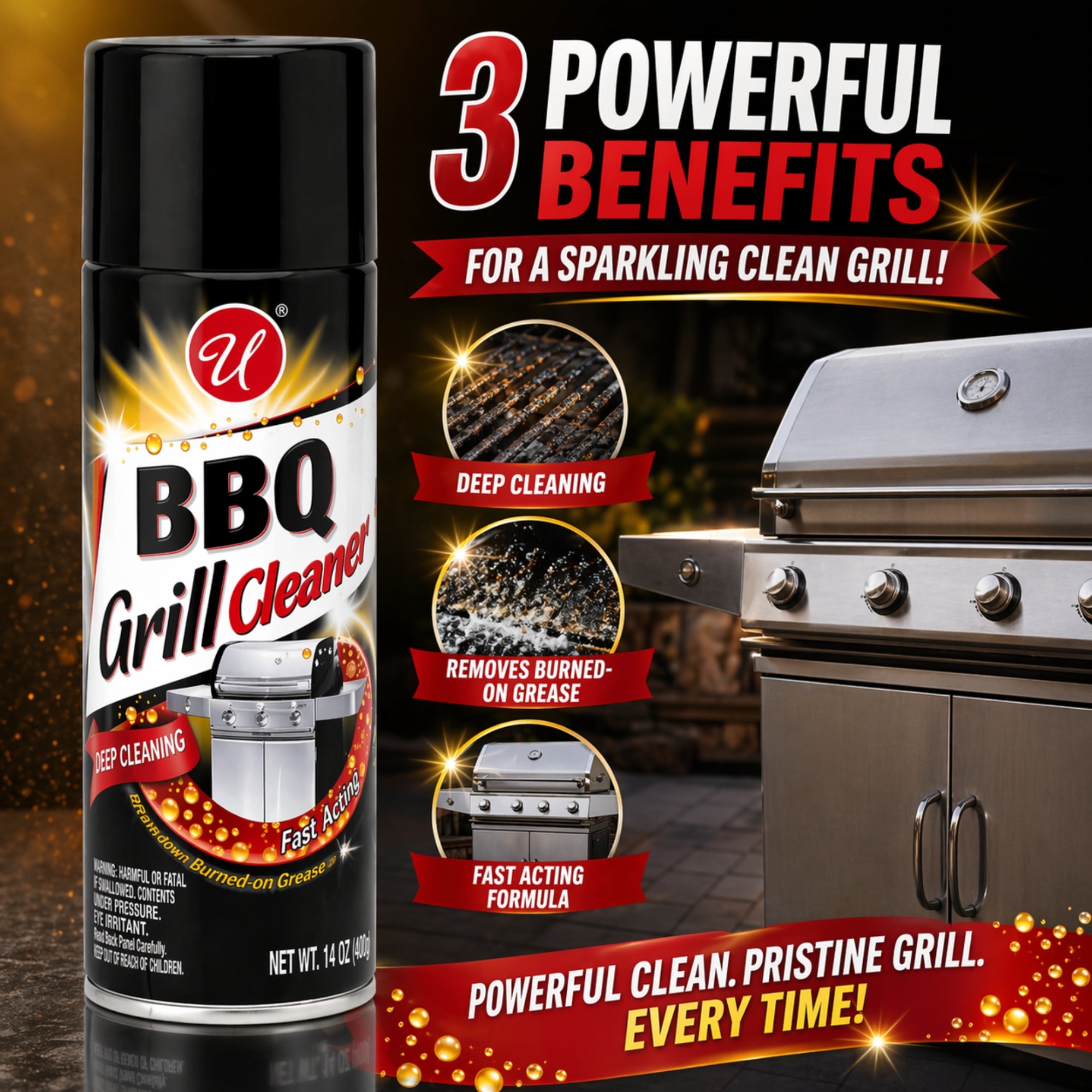 BBQ Grill Cleaner Spray Deep Grease Remover Fast Action BBQ, Grill Cleaner product detail image