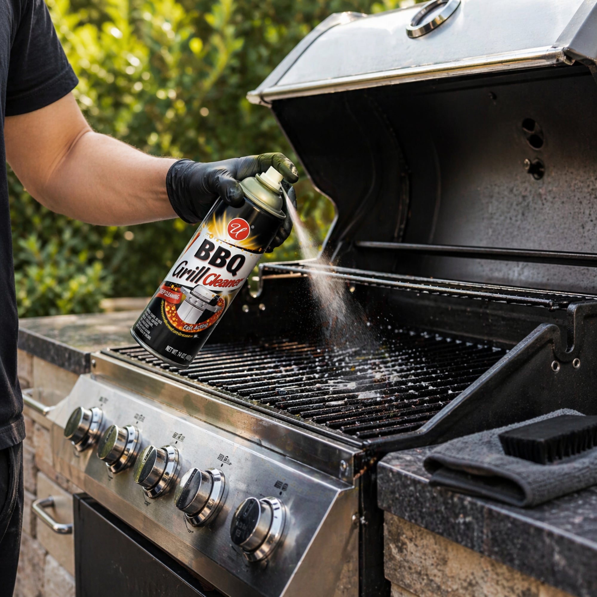 BBQ Grill Cleaner Spray Deep Grease Remover Fast Action BBQ, Grill Cleaner lifestyle use image