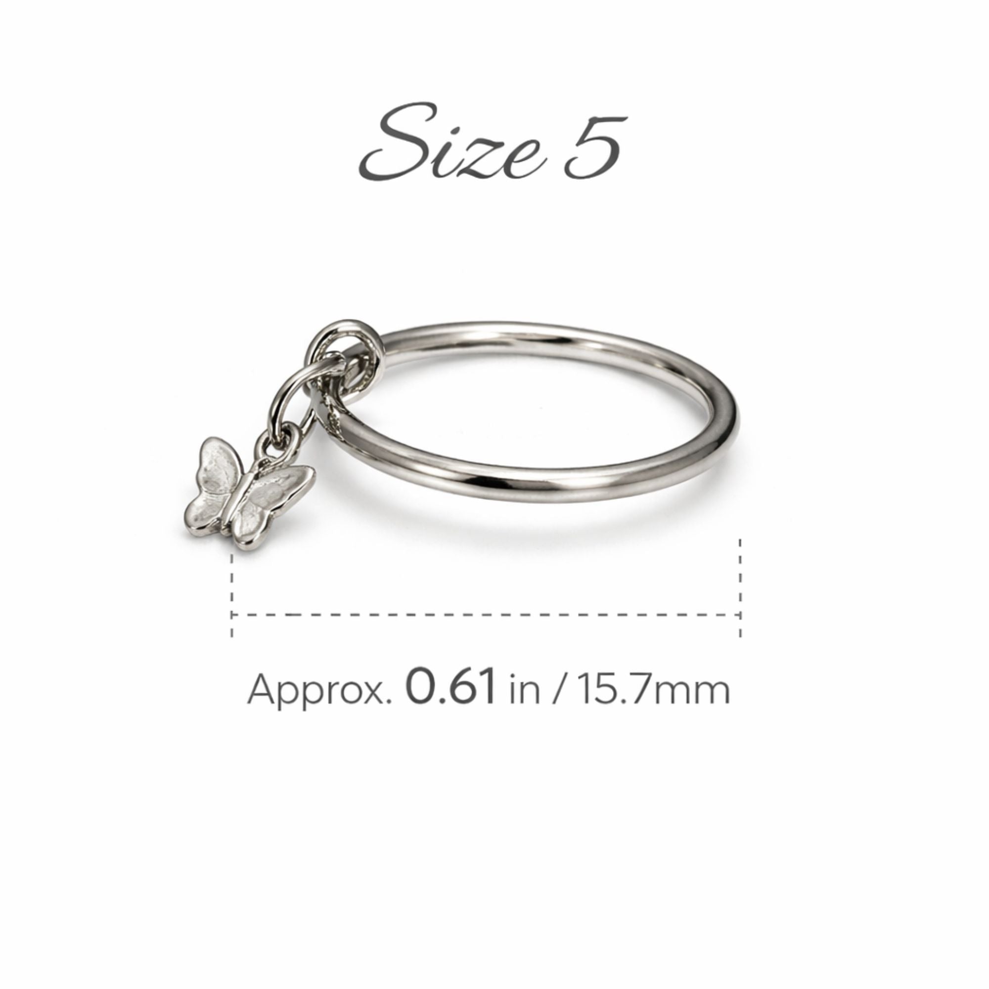 Silver Tone Butterfly Charm Ring Size 5 size and feature image