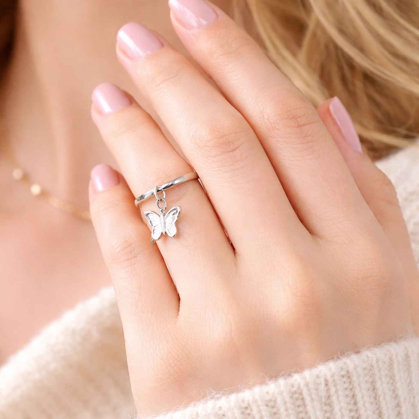 Silver Tone Butterfly Charm Ring Size 5 lifestyle use image