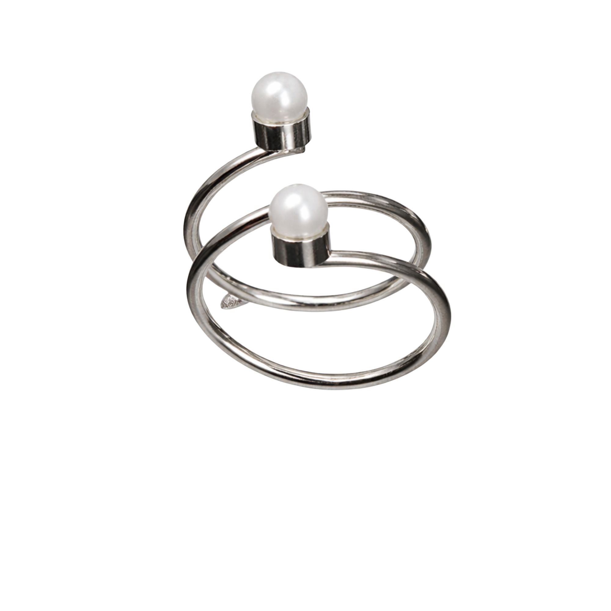 Silver Tone Double Pearl Spiral Wrap Ring Adjustable product detail image