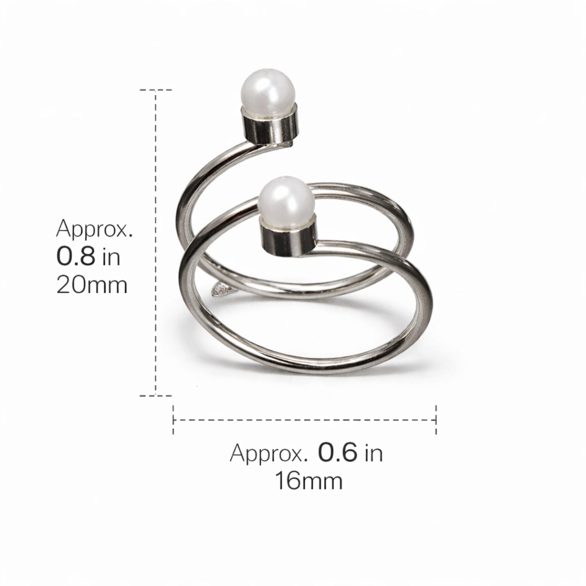 Silver Tone Double Pearl Spiral Wrap Ring Adjustable size and feature image