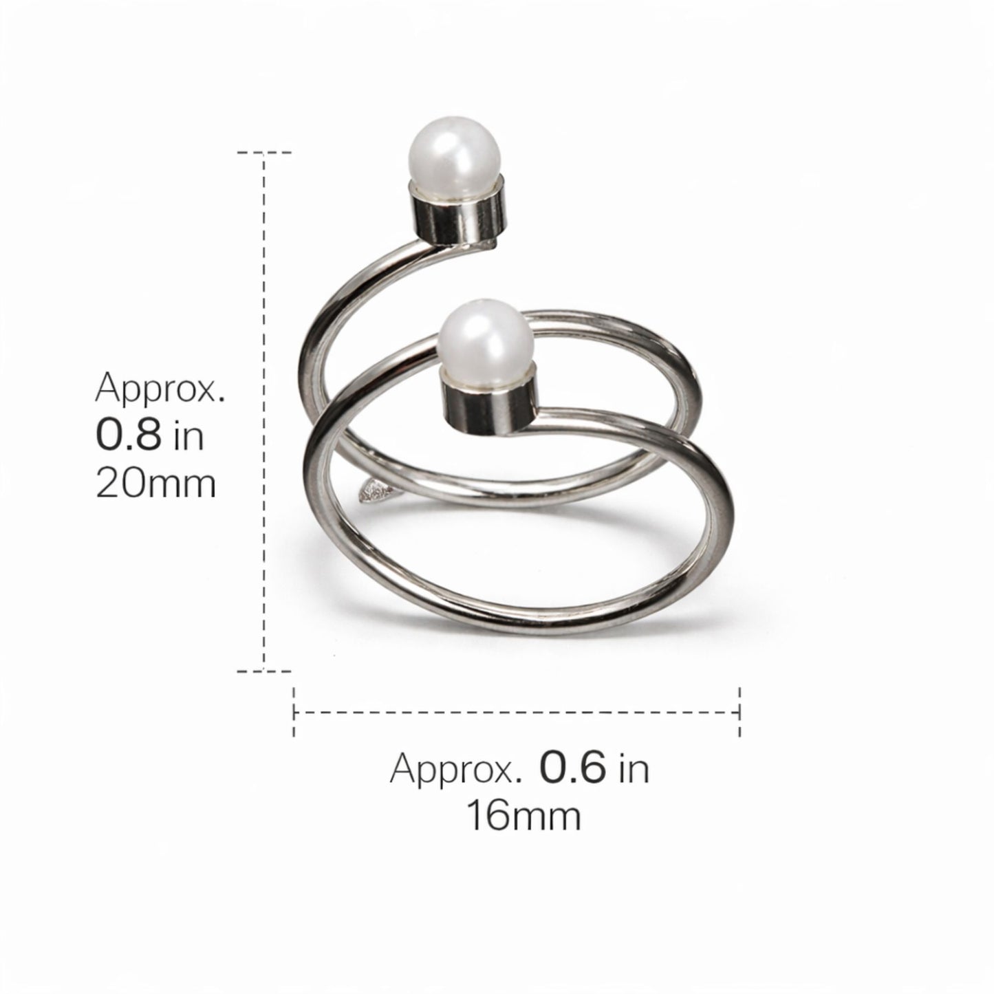 Silver Tone Double Pearl Spiral Wrap Ring Adjustable size and feature image