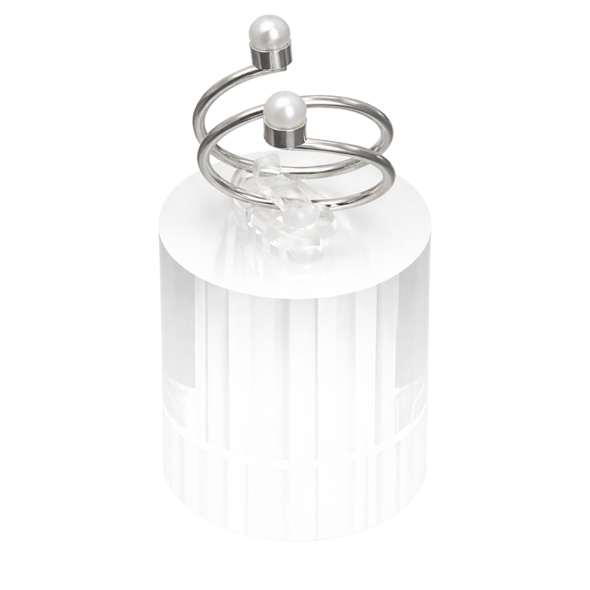 Silver Tone Double Pearl Spiral Wrap Ring Adjustable main product image