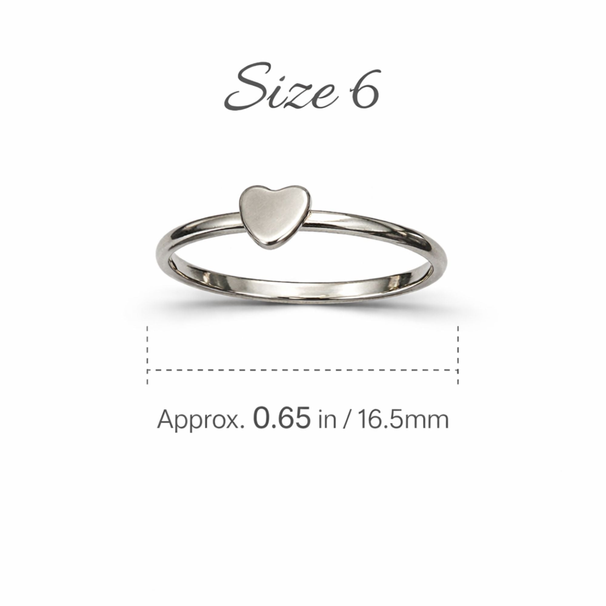 Silver Tone Dainty Heart Ring Size 6 size and feature image