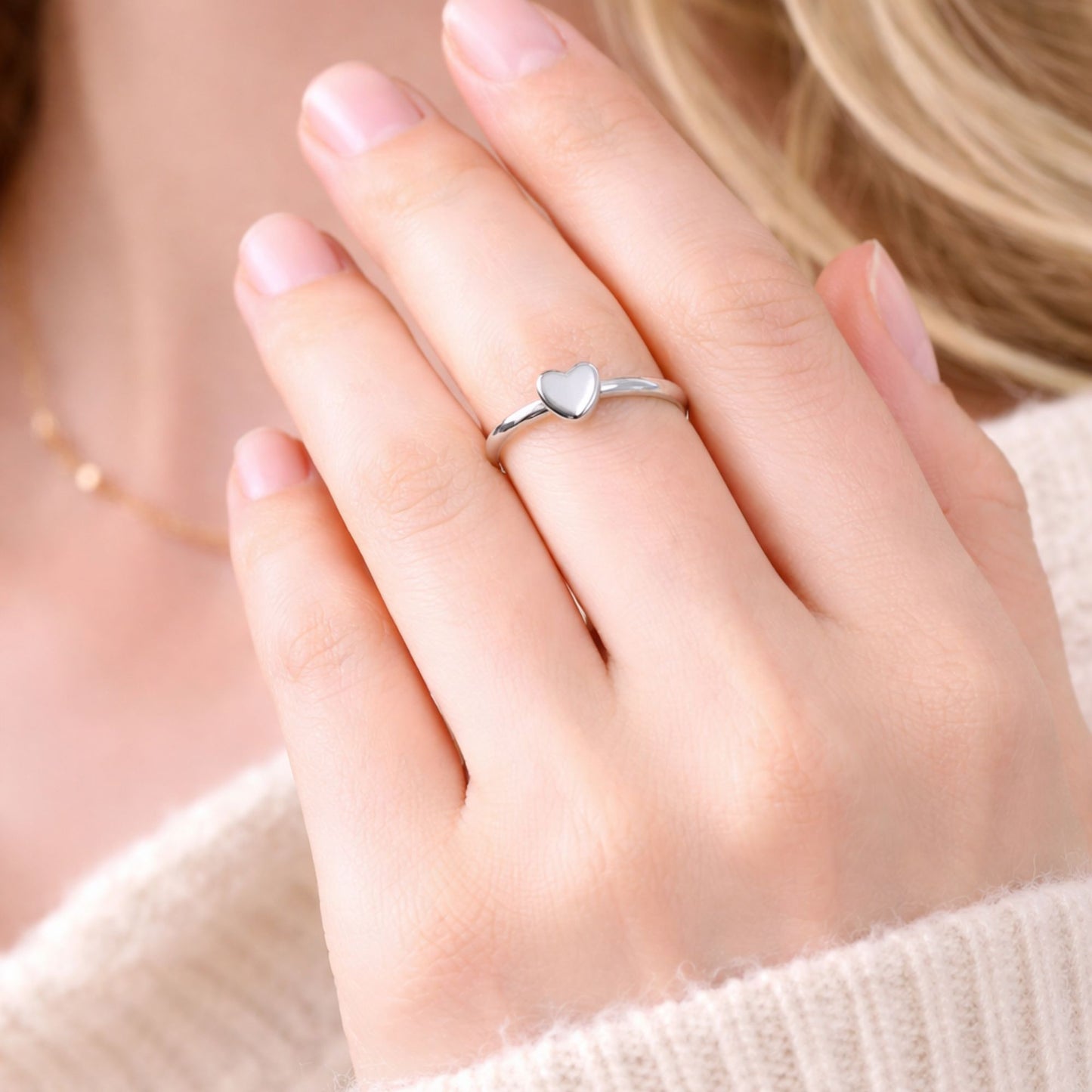 Silver Tone Dainty Heart Ring Size 6 lifestyle use image