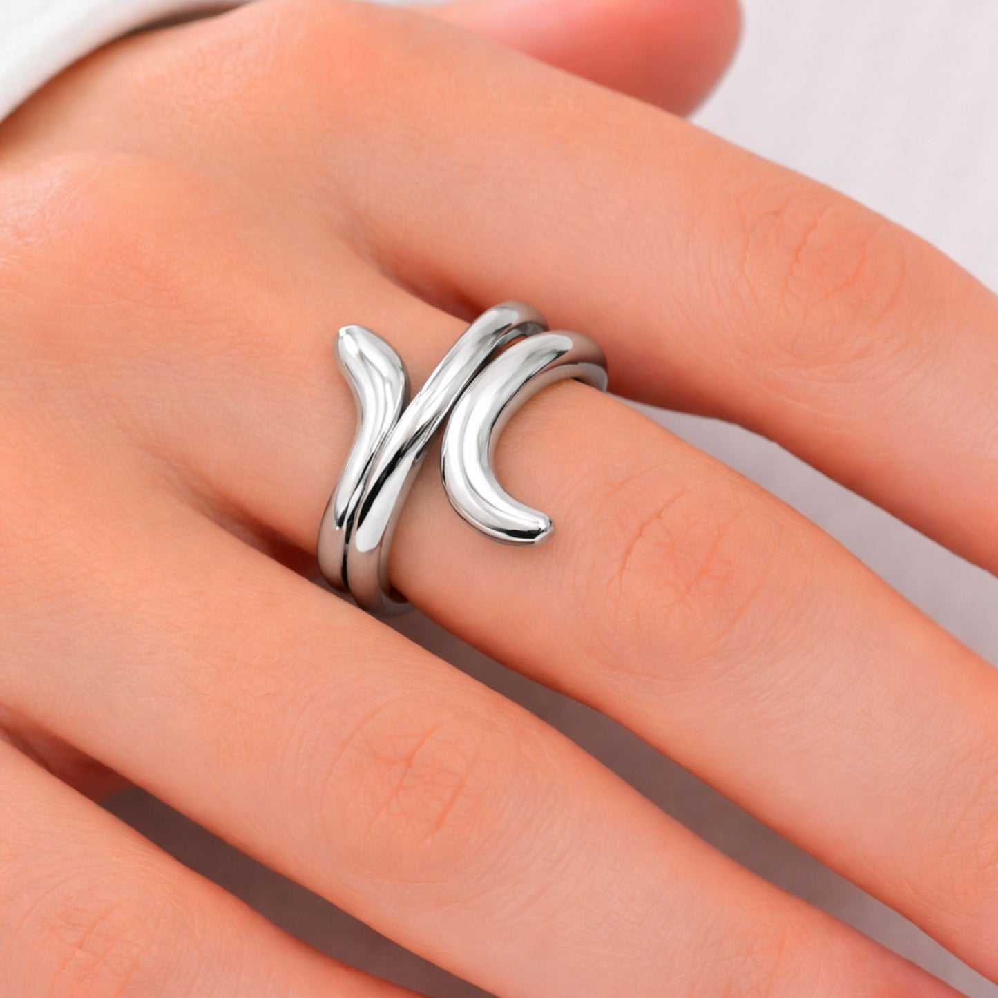 Silver Tone Wrap Spiral Ring Size 8.5 lifestyle use image