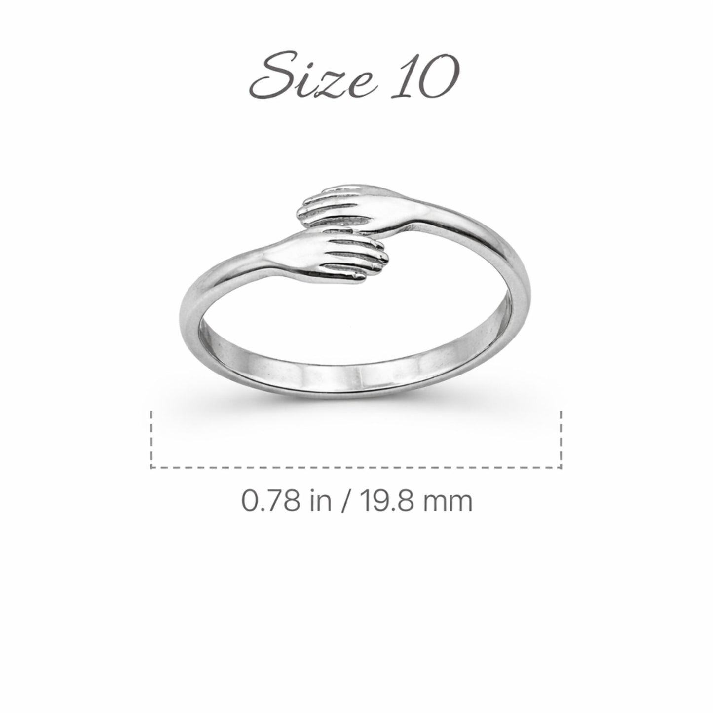 Silver Tone Hug Hands Ring Size 10 size and feature image