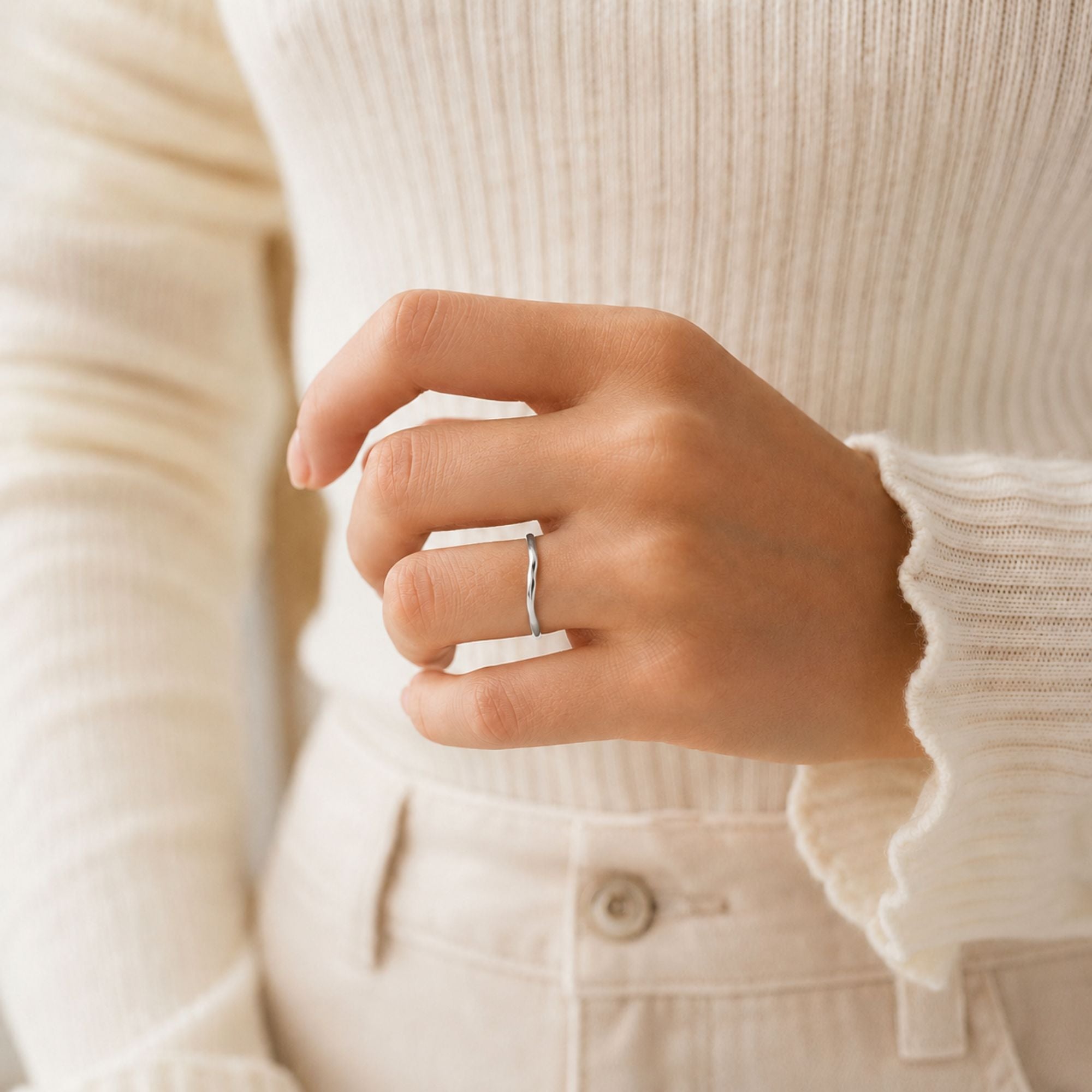 Size 6 Sterling Silver Minimalist Wave Ring for Women