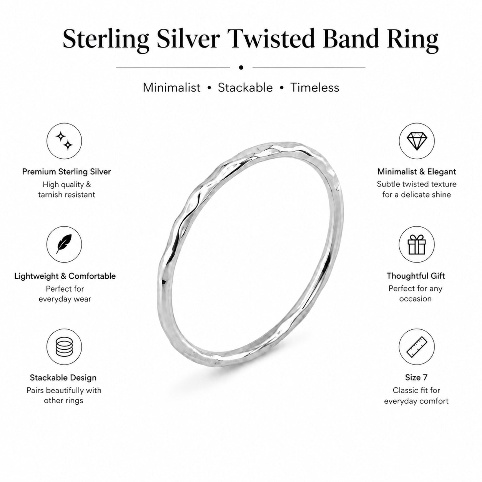Size 7 Sterling Silver Stackable Ring for Women