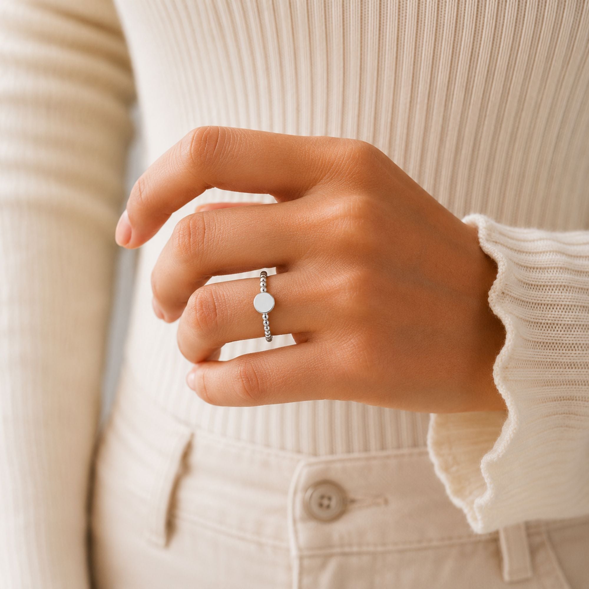 Size 5 Sterling Silver Bead Band Ring for Women