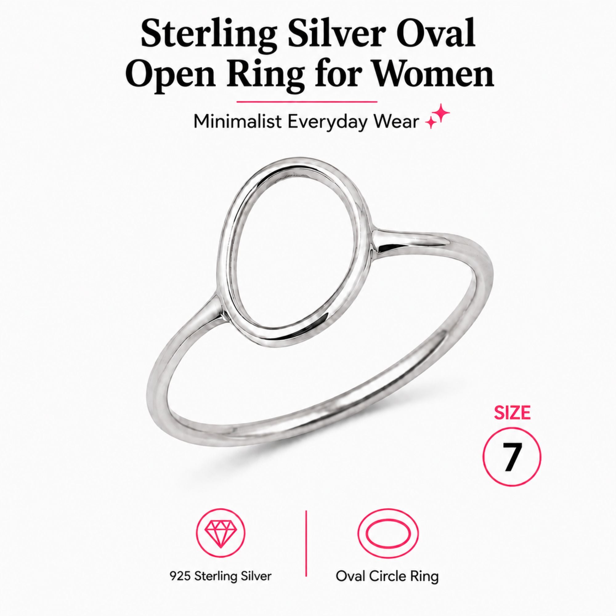 Sterling Silver Modern Oval Circle Ring for Women Size 7