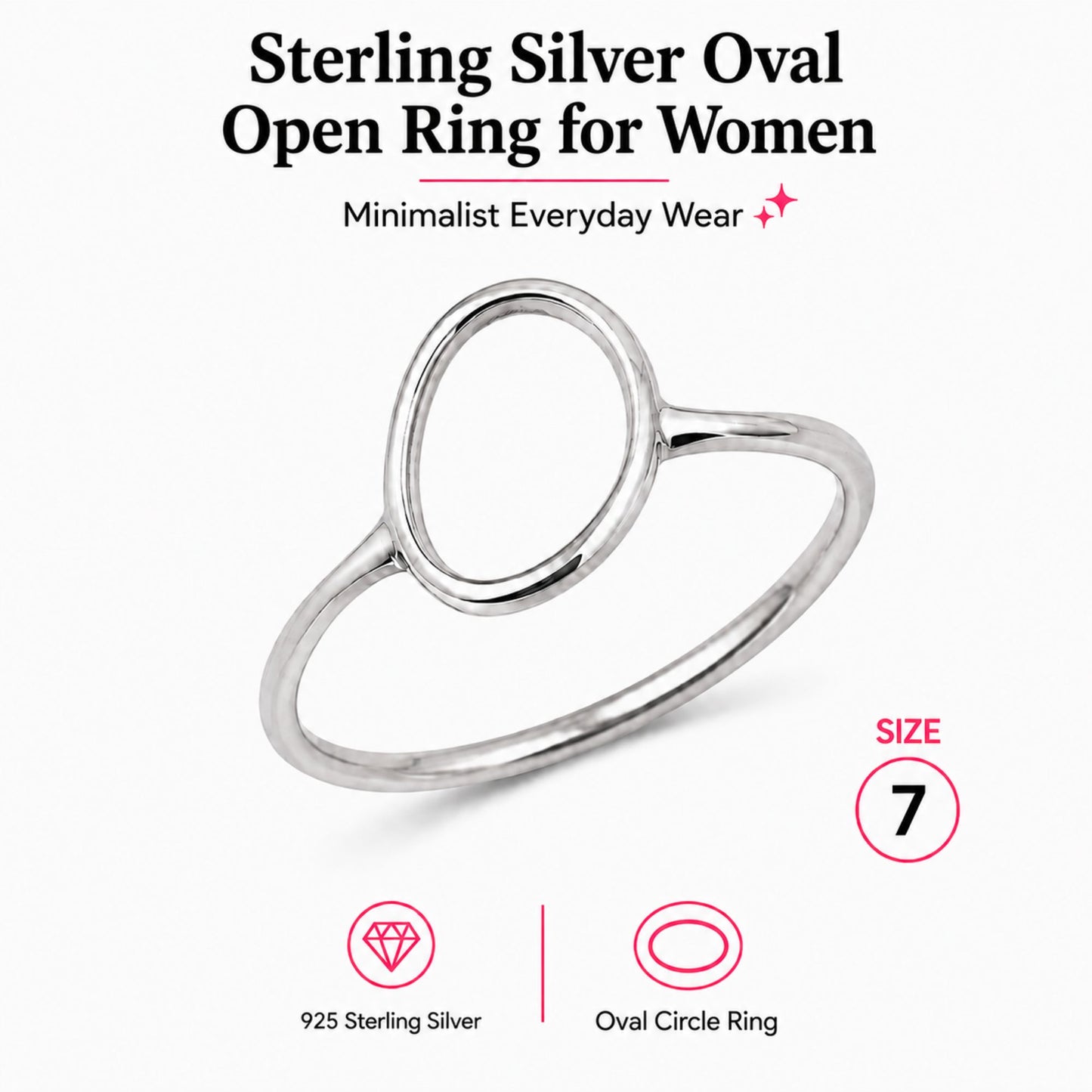 Sterling Silver Modern Oval Circle Ring for Women Size 7