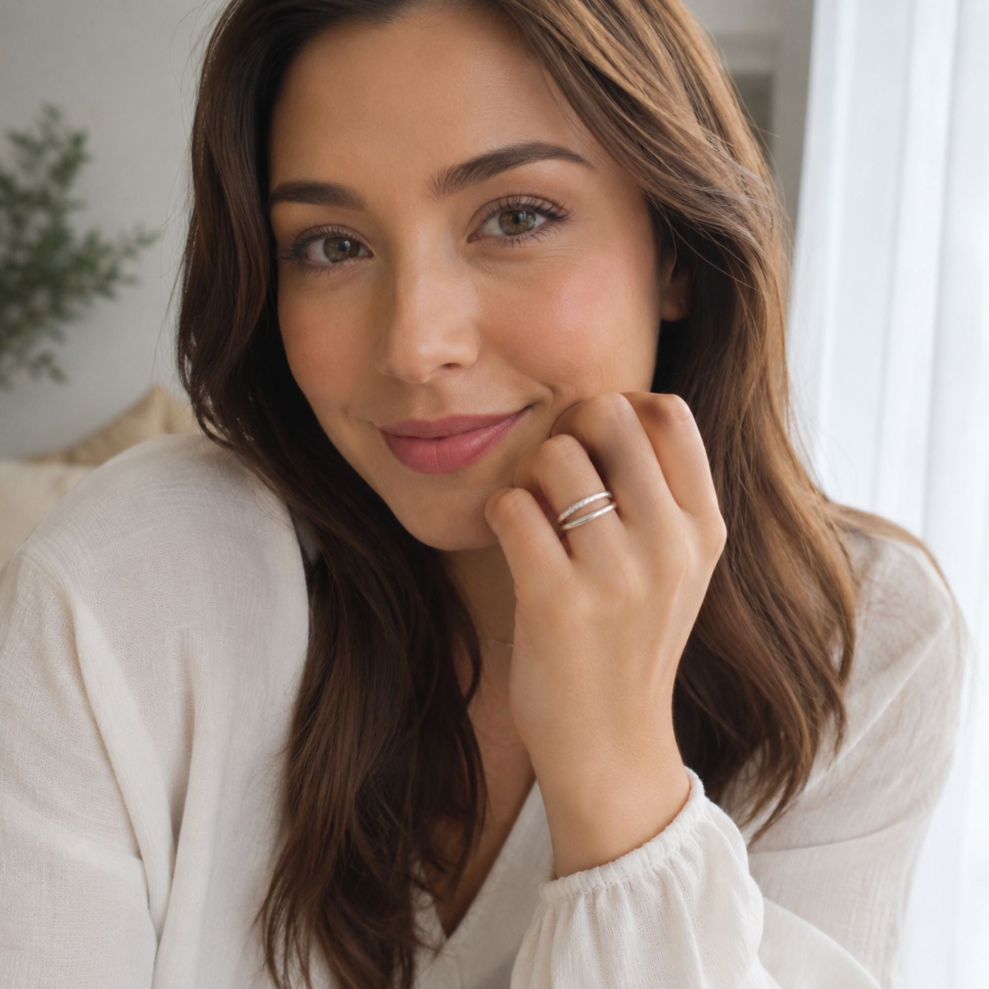 Size 6 Women's Double Band Open Ring in Sterling Silver