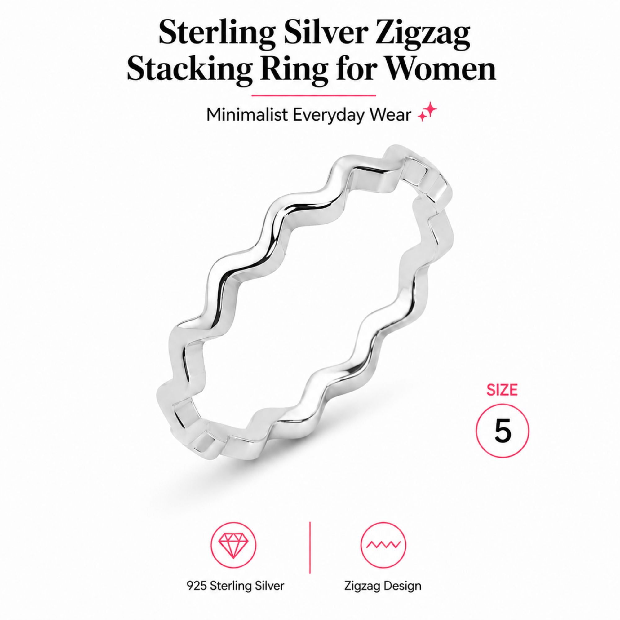 Sterling Silver Zigzag Band Ring Size 5 for Women