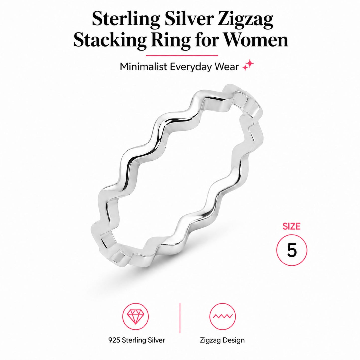 Sterling Silver Zigzag Band Ring Size 5 for Women