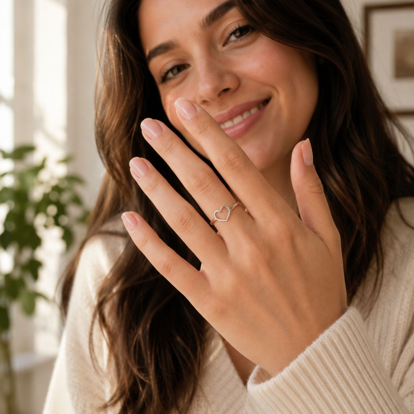 Size 6 Minimalist Open Heart Sterling Silver Ring for Women