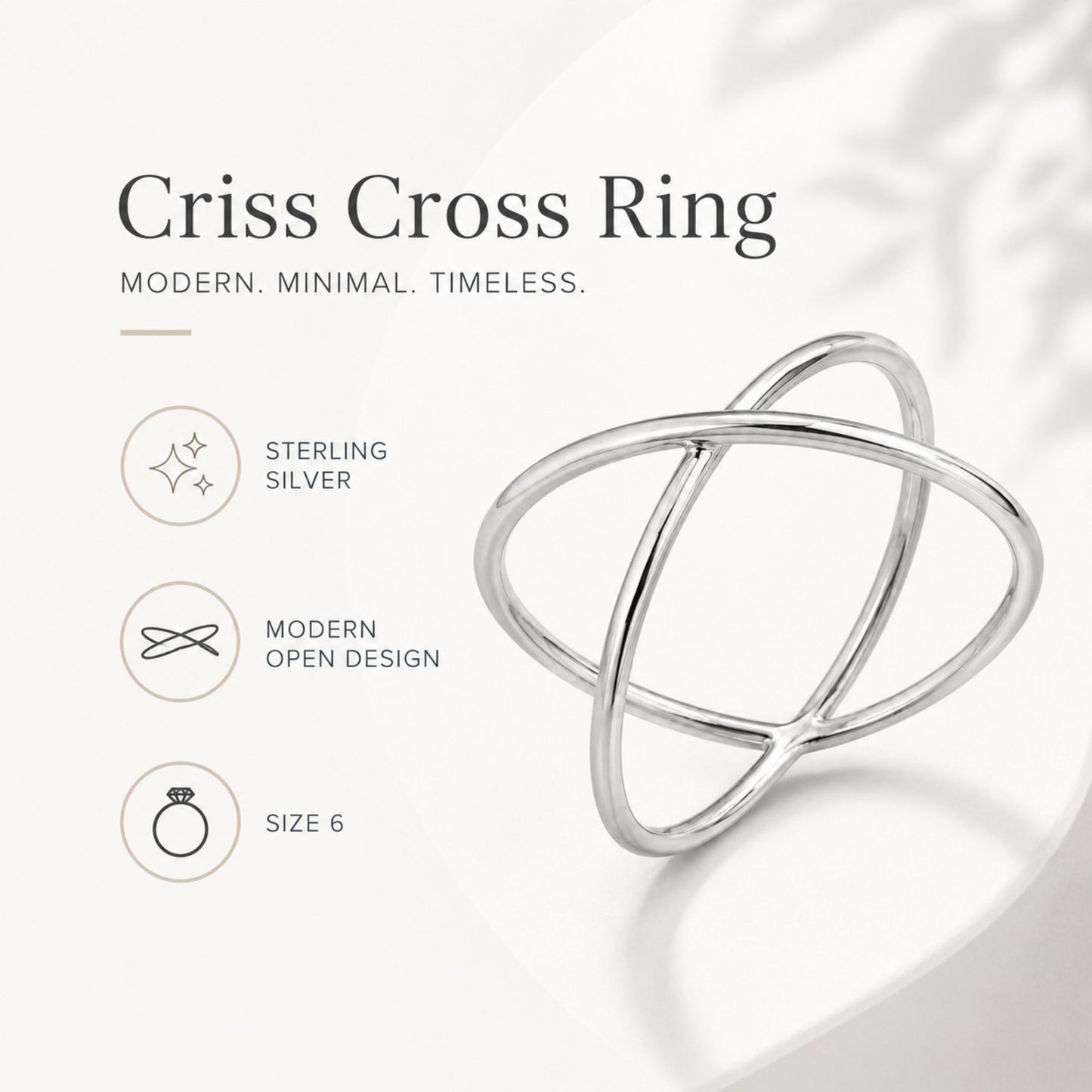 Size 6 Sterling Silver Open Criss Cross Ring for Women