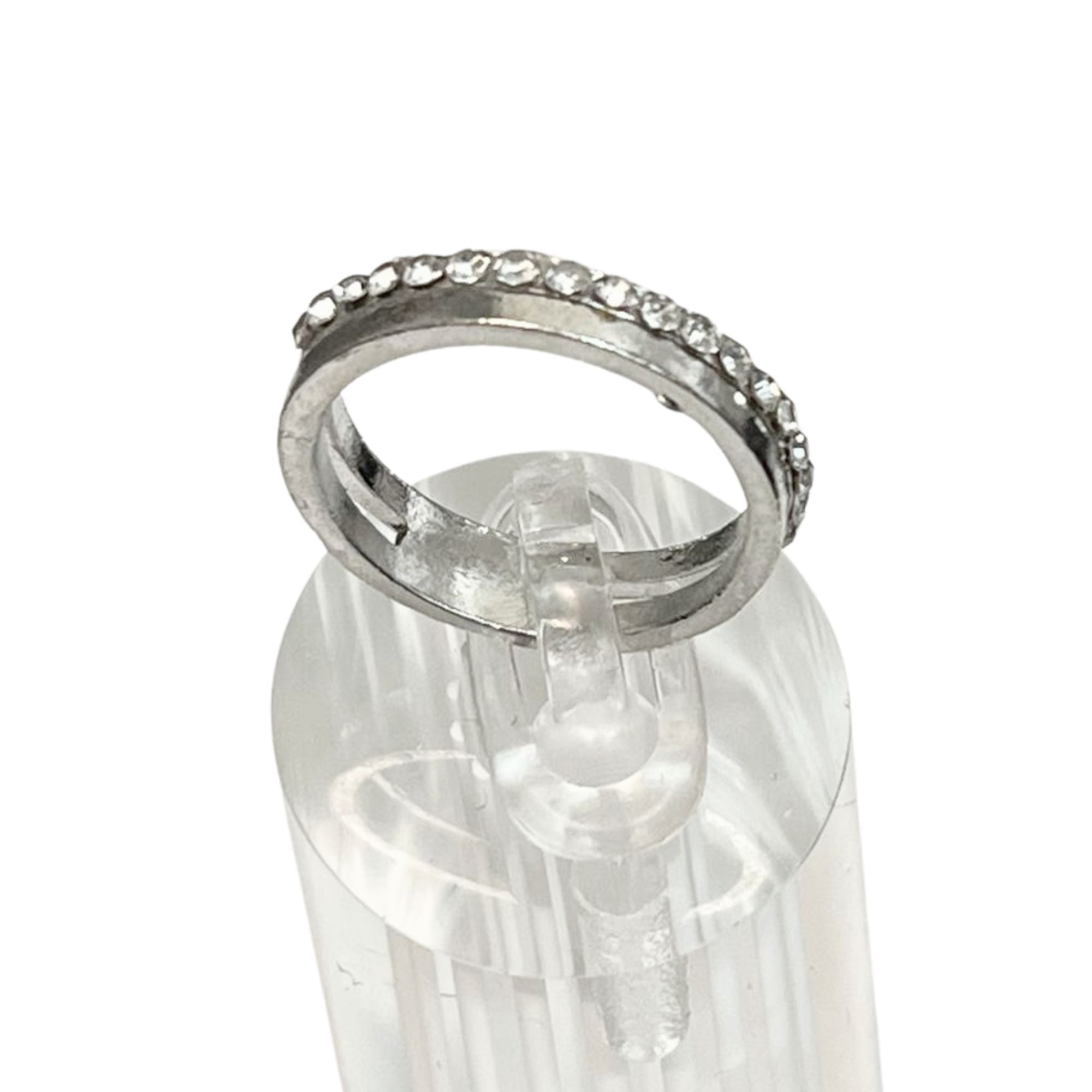 Silver Tone Fashion Band Ring with Crystal Accents – US Size 9 Rings main product image