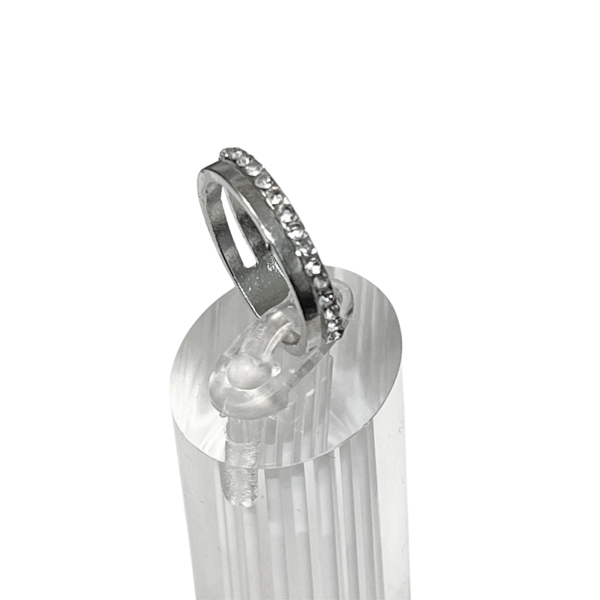 Silver Tone Fashion Band Ring with Crystal Accents – US Size 9 Rings size and feature image