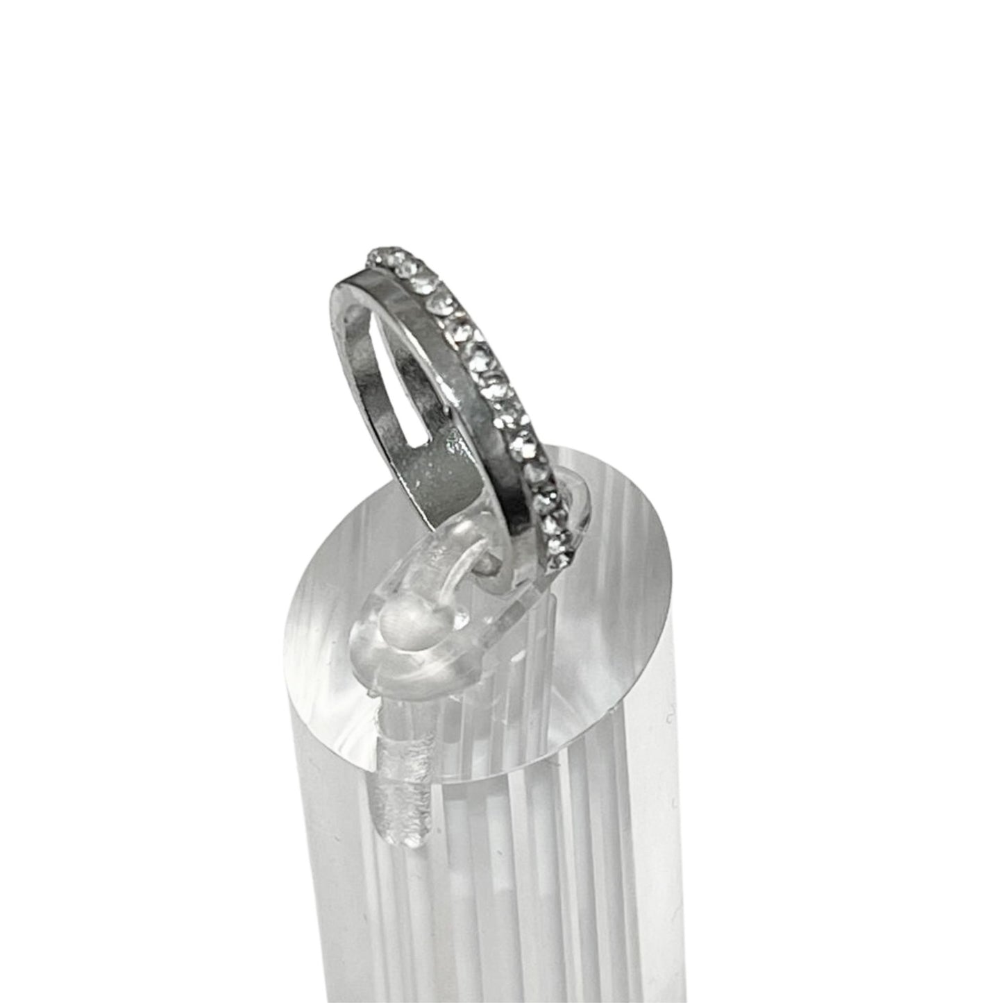 Silver Tone Fashion Band Ring with Crystal Accents – US Size 9 Rings size and feature image