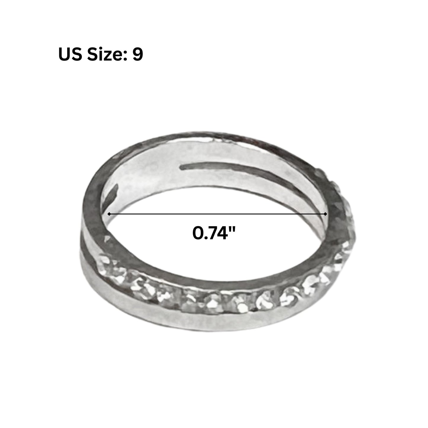 Silver Tone Fashion Band Ring with Crystal Accents – US Size 9 Rings product detail image
