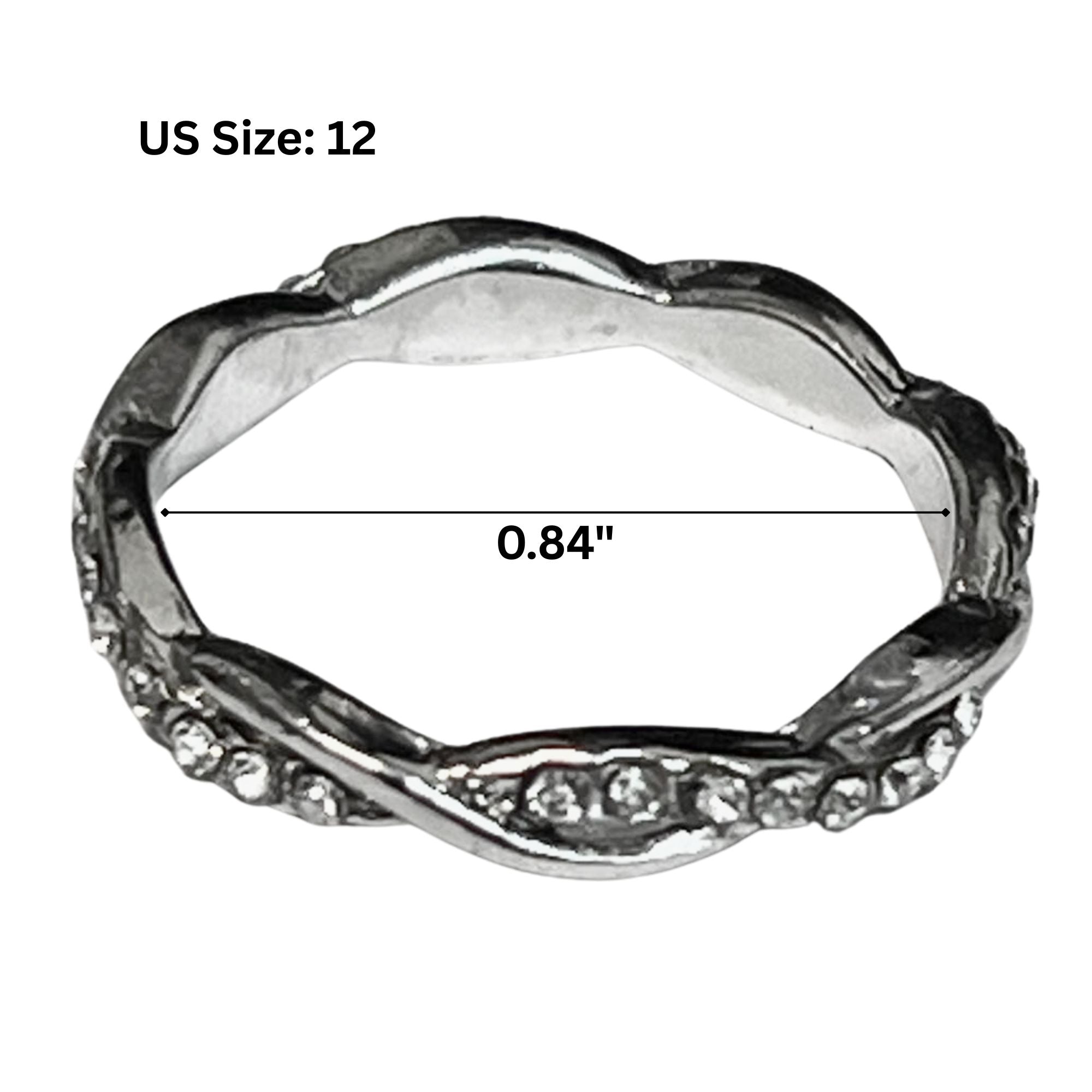 Silver Tone Twisted Crystal Band Ring – US Size 12 Rings product detail image
