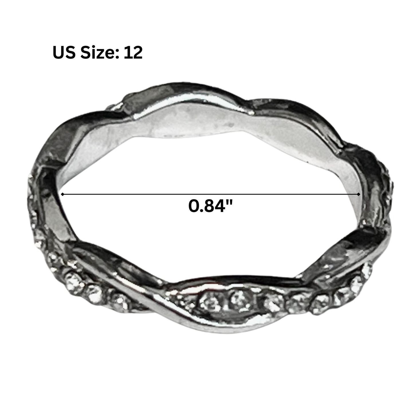 Silver Tone Twisted Crystal Band Ring – US Size 12 Rings product detail image