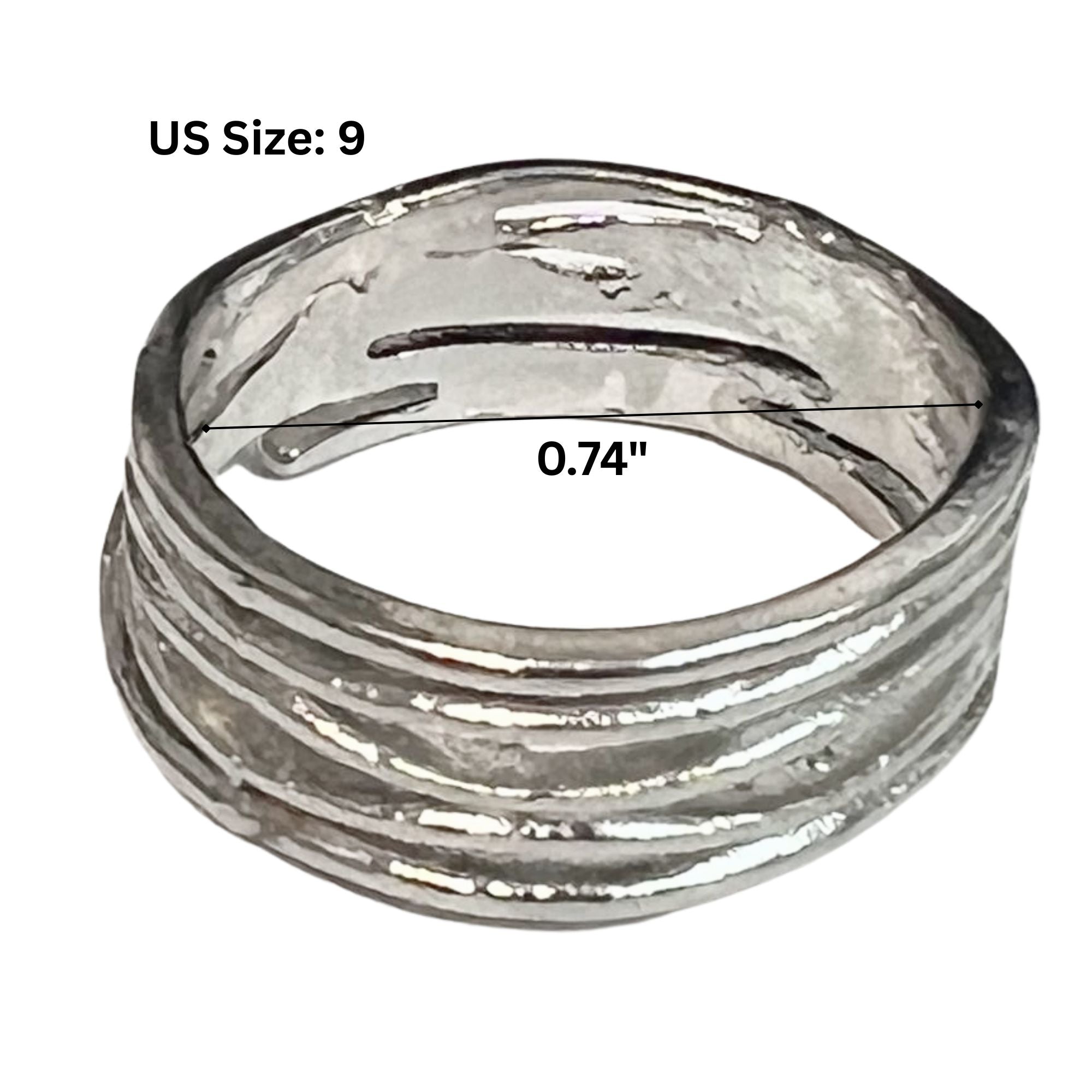 Silver Tone Textured Multi Line Band Ring – US Size 9 Rings product detail image